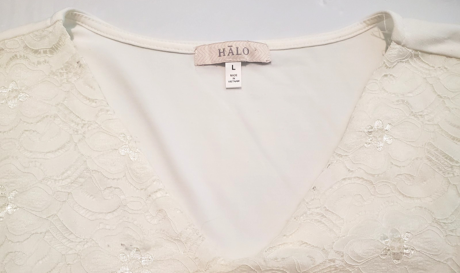 Halo Womens Lg Long Sleeve Ivory Top Polyester Spandex Long Sleeve Lined Tiered