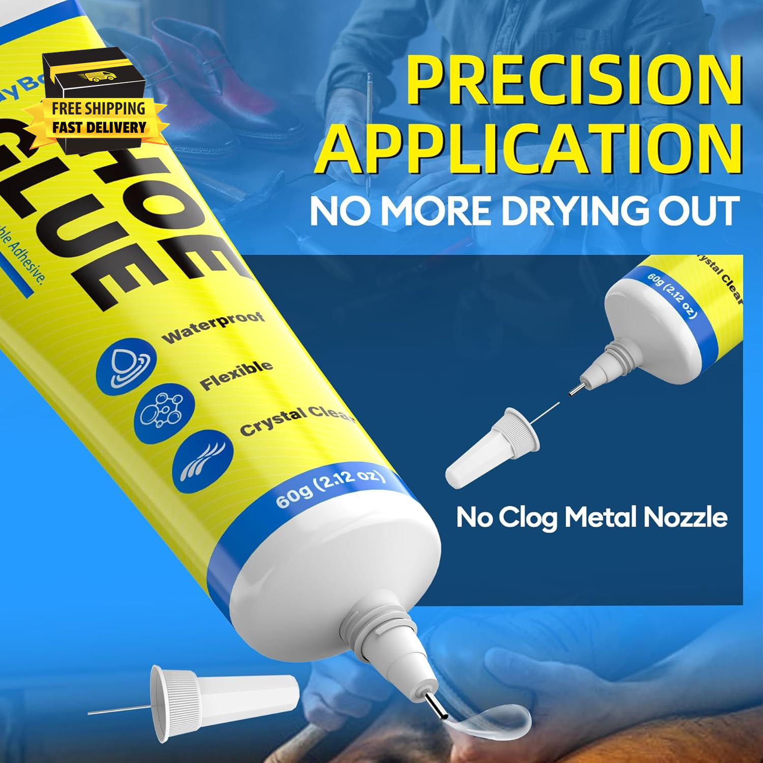 Shoe Glue, Shoe Repair Adhesive Flexible, Waterproof, Clear, Super Strong Glue f