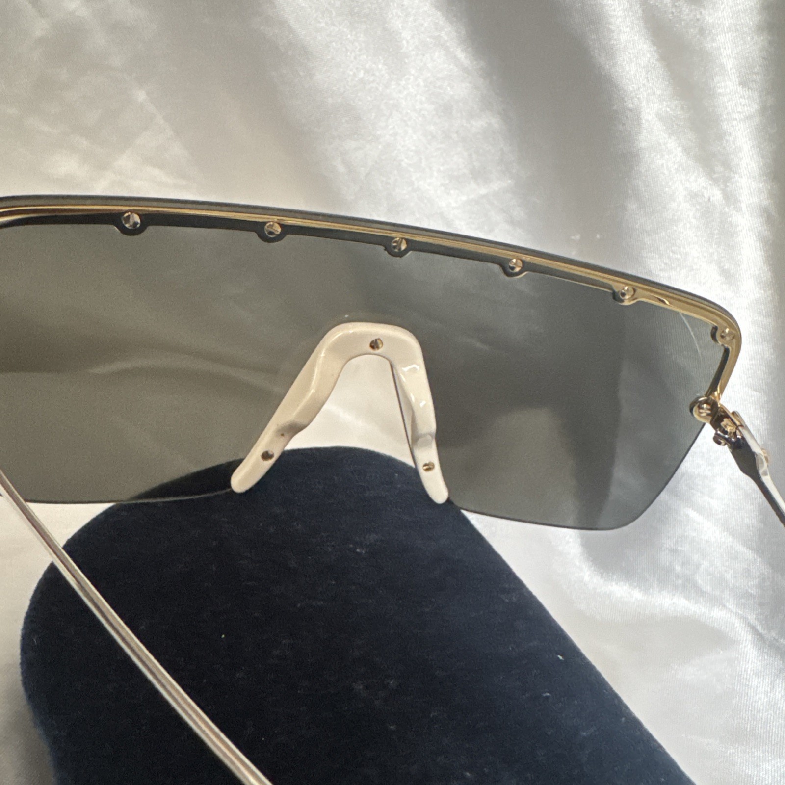 GUCCI GG1245S AUTHENTIC Stud Oversized Mask 1245 Silver Black Metal Sunglass 004