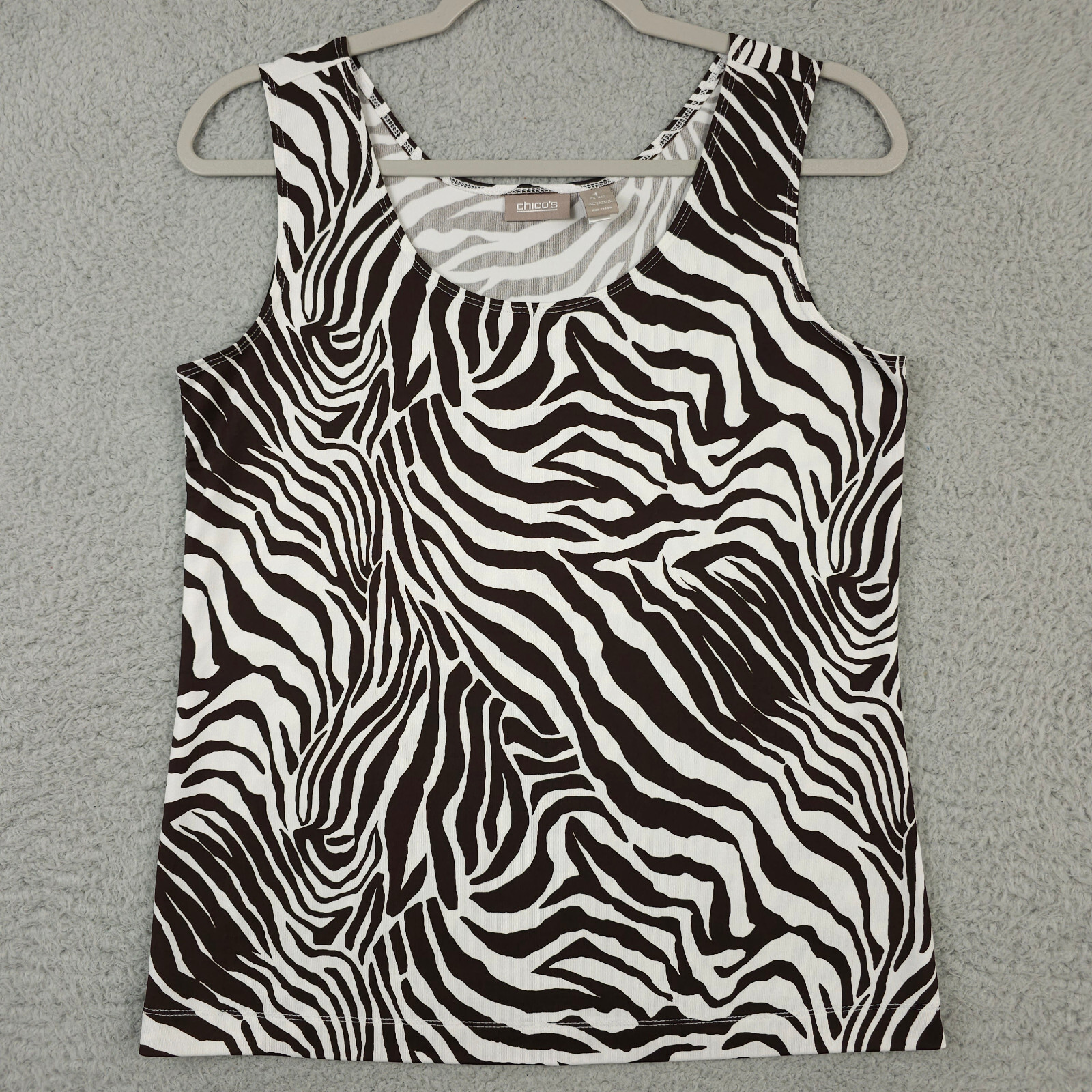 Chicos Tank Top Women 1 US Medium White Brown Zebra Nylon Stretch Sleeveless