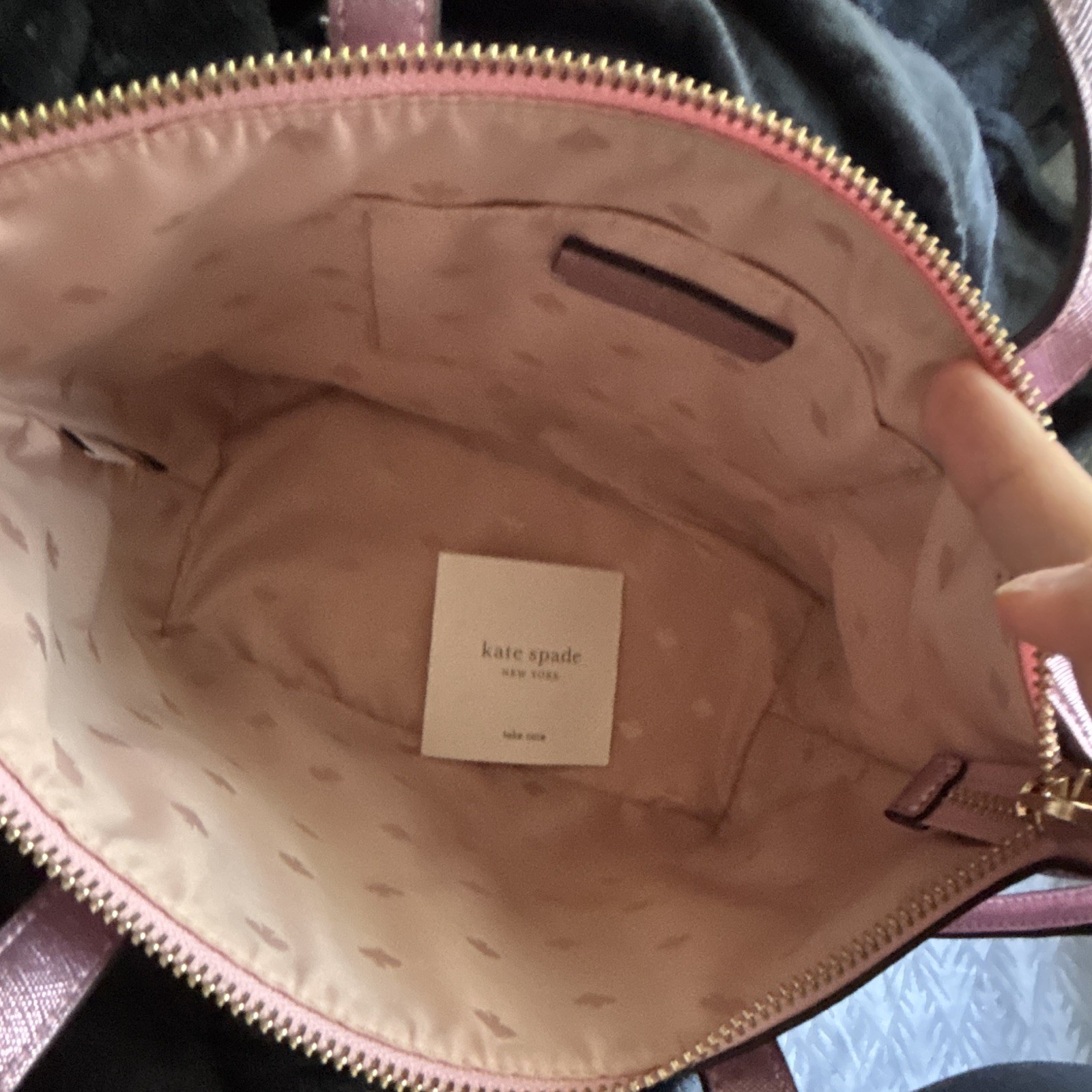 kate spade new york Pink Metallic Satchel Top Handle, Zip, Detachable Strap
