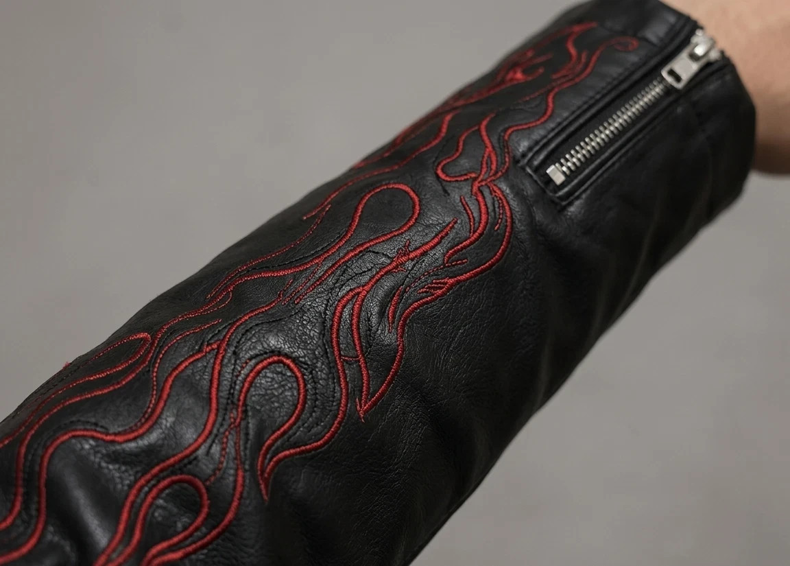 Men’s Dragon Embroidered Leather Jacket Gothic Streetwear Biker Motorcycle Coat