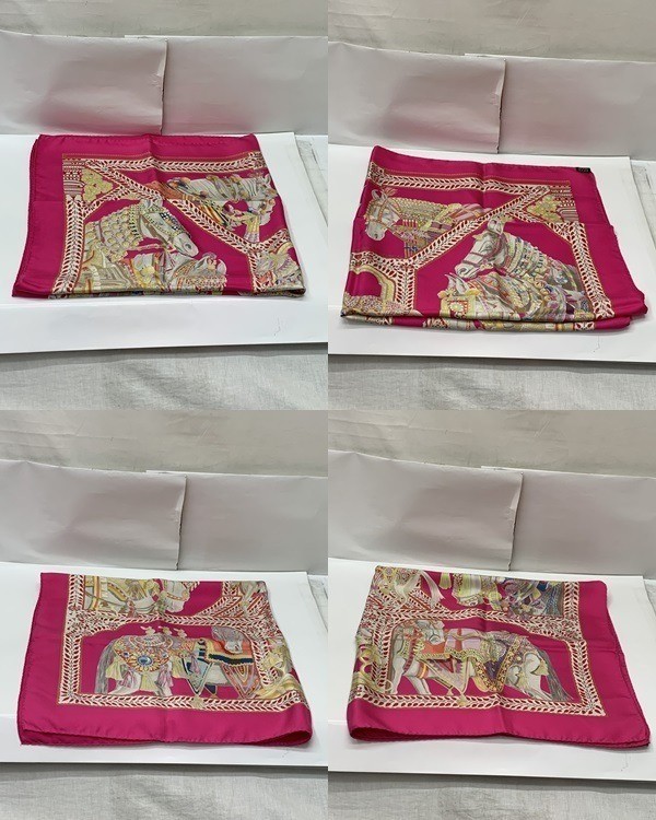 HERMES Carre 90 La Danse du Cheval Marwari Silk Scarf Pink Horse Used