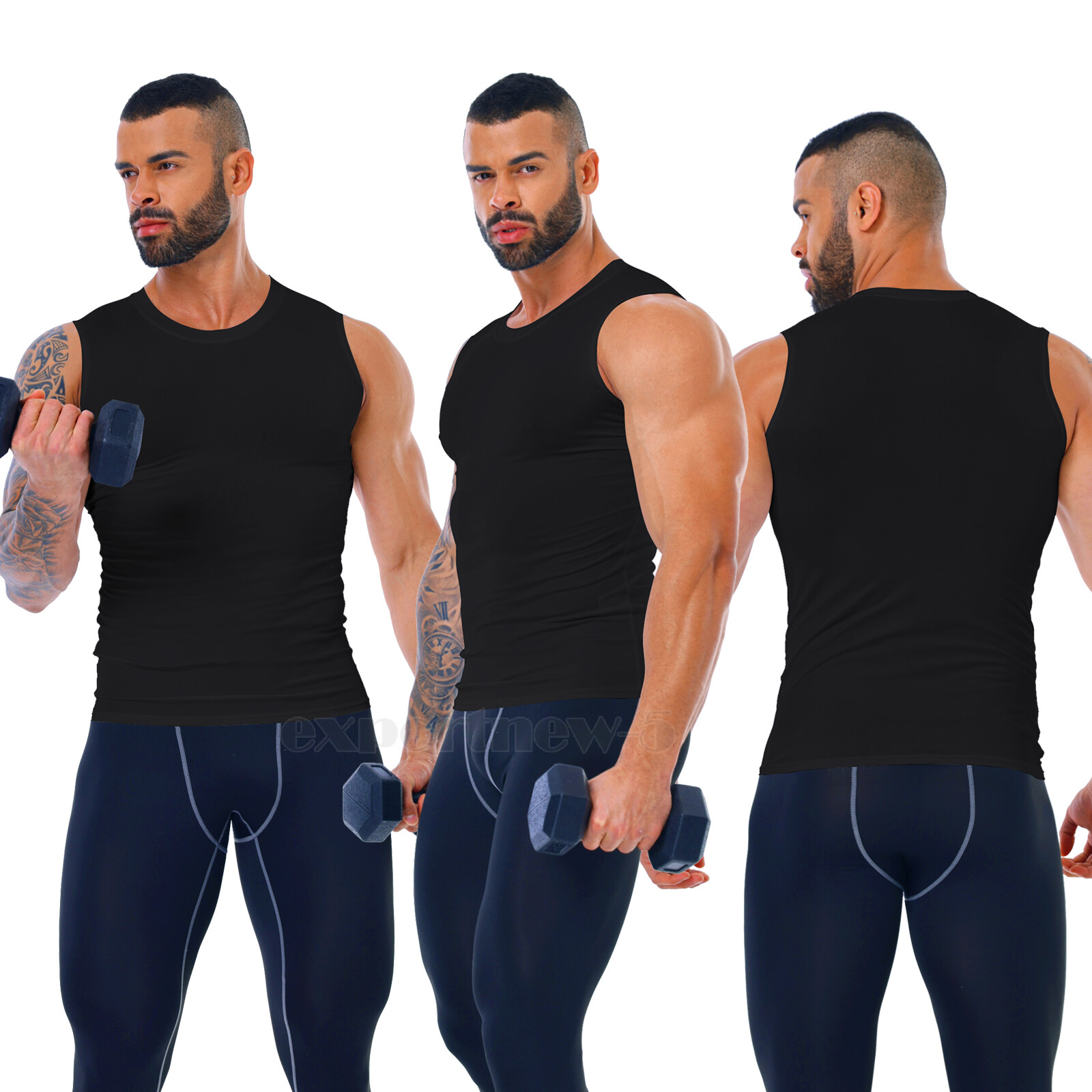 3PCS Mens Compression Sport Vest Tight Tank Base Layer Sleeveless Top Singlet