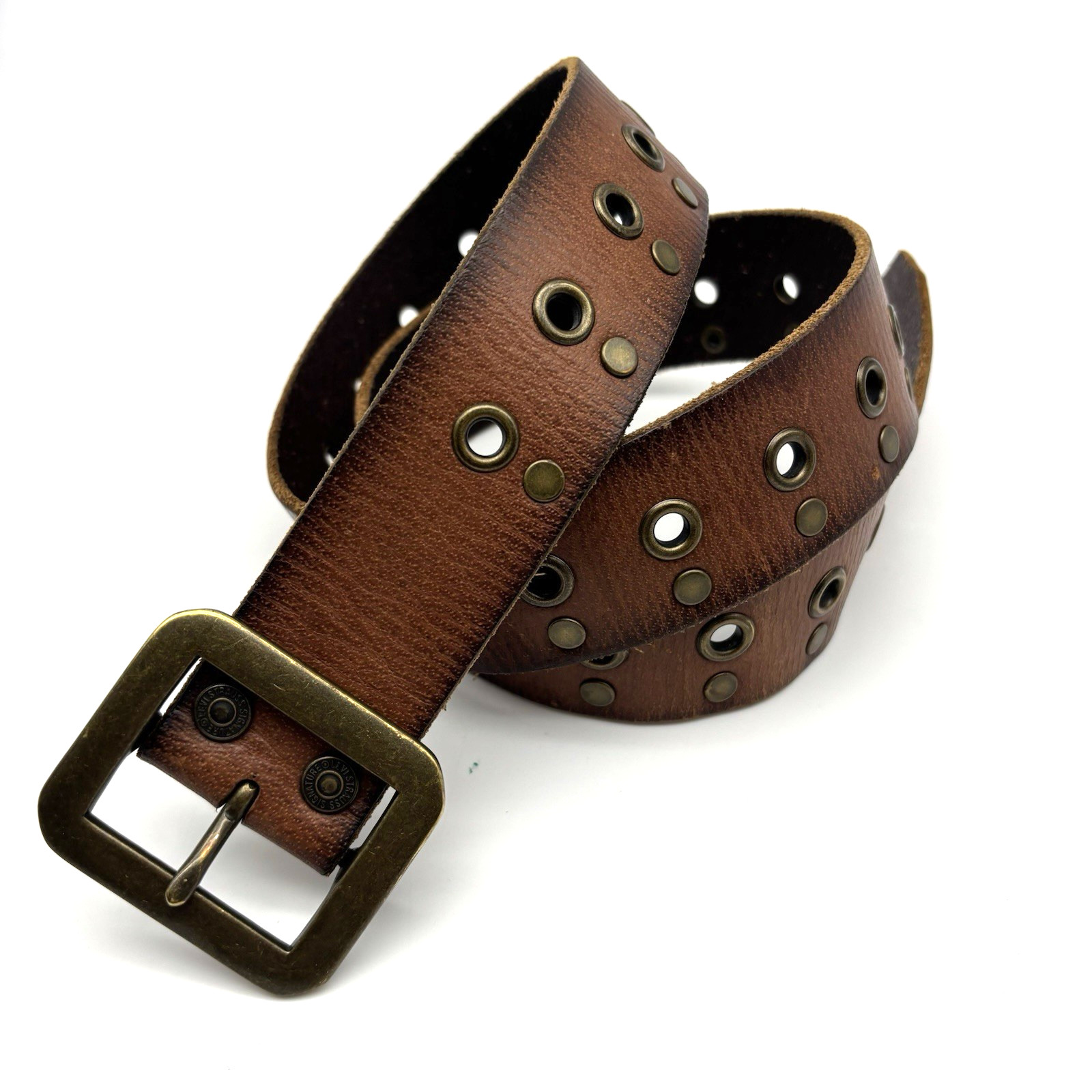 Vintage Y2K Levi’s 1582 Brown Antiqued Leather Studded Grommet Western Belt 34