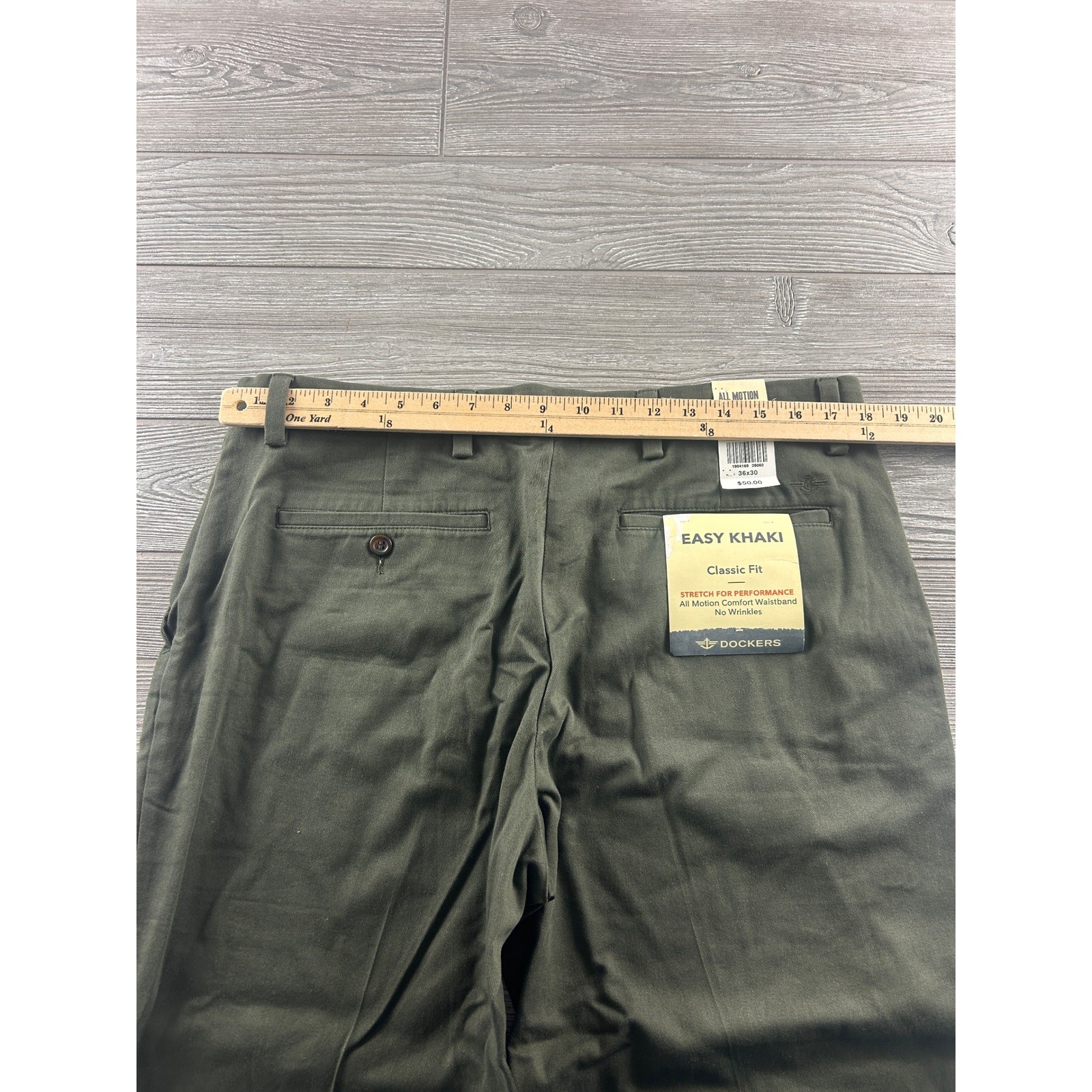 Dockers Mens Easy Khaki Classic Fit Pants Olive Green Stretch 36×30 New
