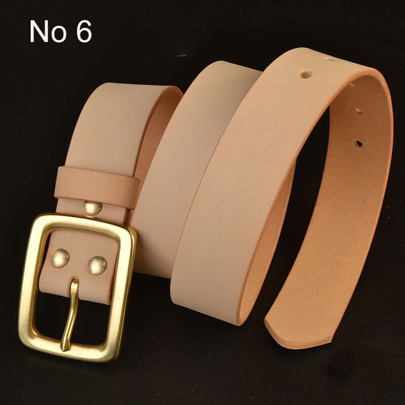 Hand Craft Custom Made Vegetable Tanned Leather Cowhide Belt Brass Buckle 38mm