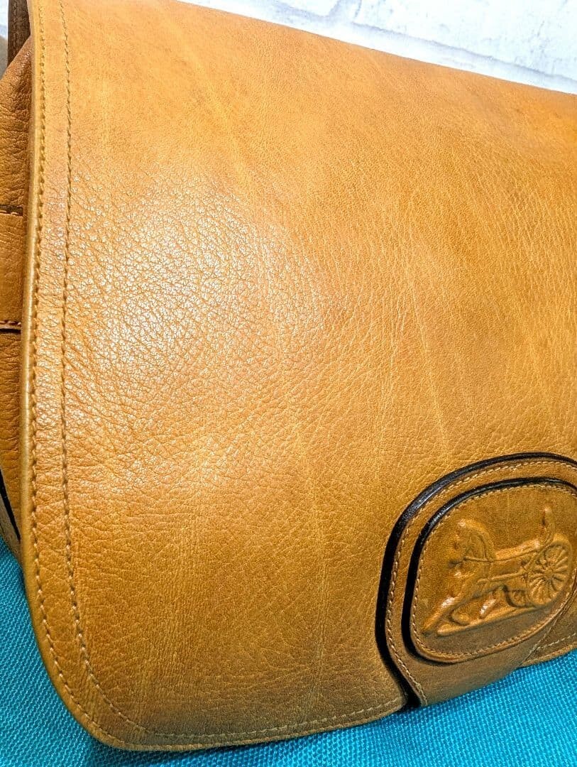 CELINE Shoulder Bag Embossed Leather Horse carriage logo Vintage Auth From Japan