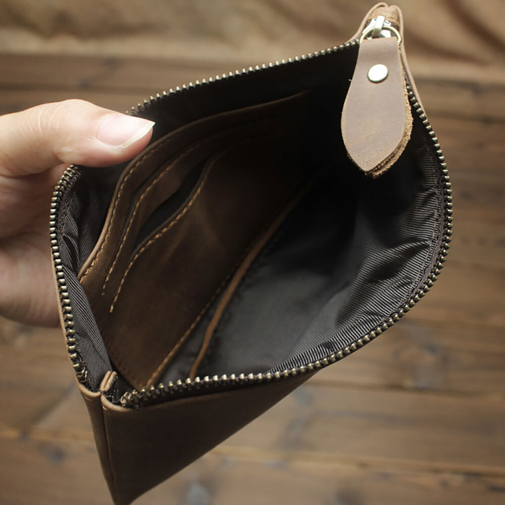 Leather Cash Long Wallet Envelope Zipper Pouch – Money Holder for Men & Women.