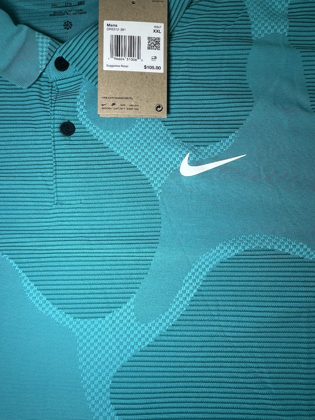 Nike Dri-Fit ADV Tour Camo Golf Polo Teal DR5312-381 Mens 2XL XXL