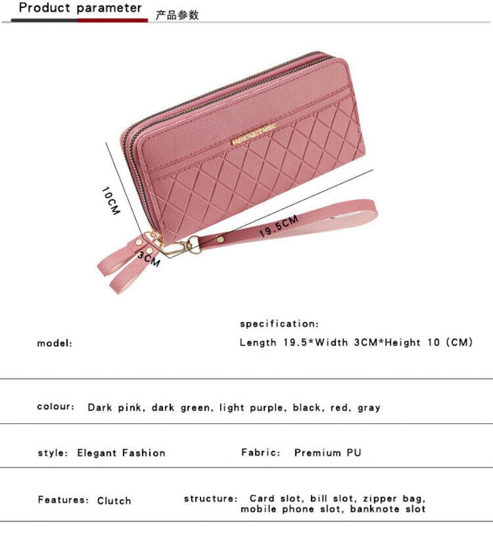Women‘s Large Capacity Leather Wristlet Clutch Wallet Long Cell Phone Bag Zipper
