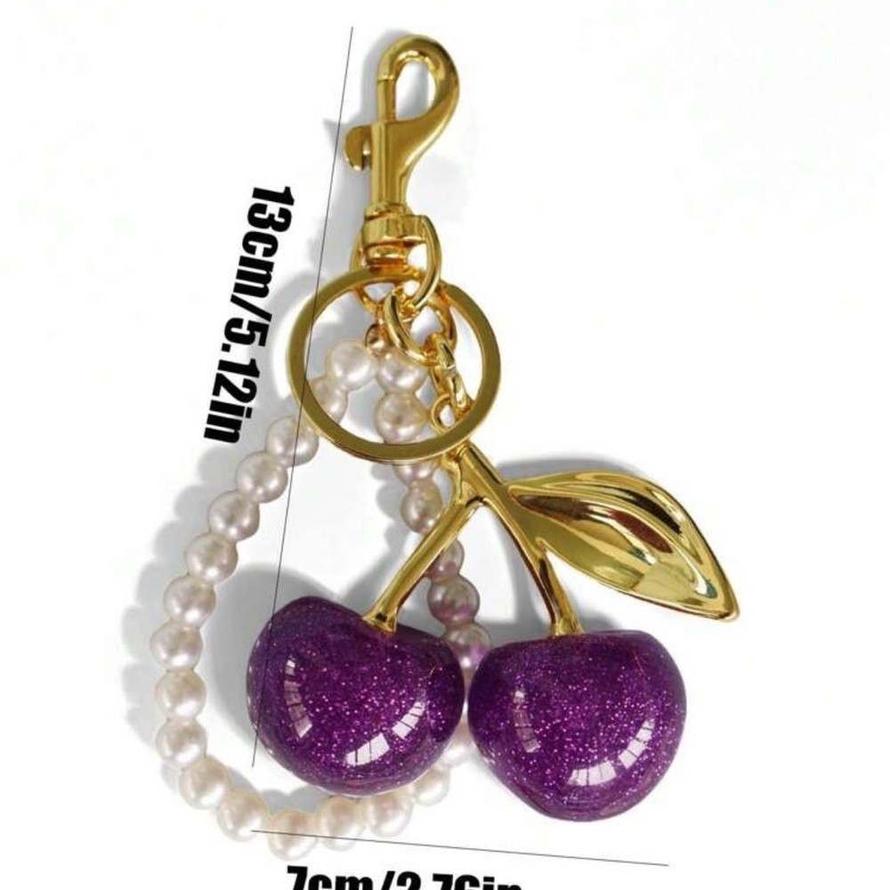 ✨ Purple Glitter Cherry Bag Charm NWT