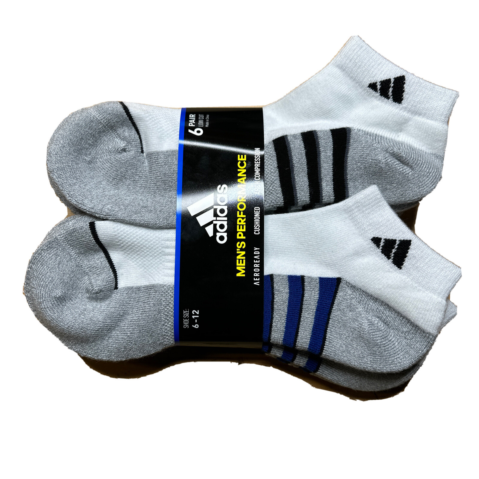 6 Pairs Adidas Men’s Cushioned Low Cut Ankle Socks White 6-12 NEW