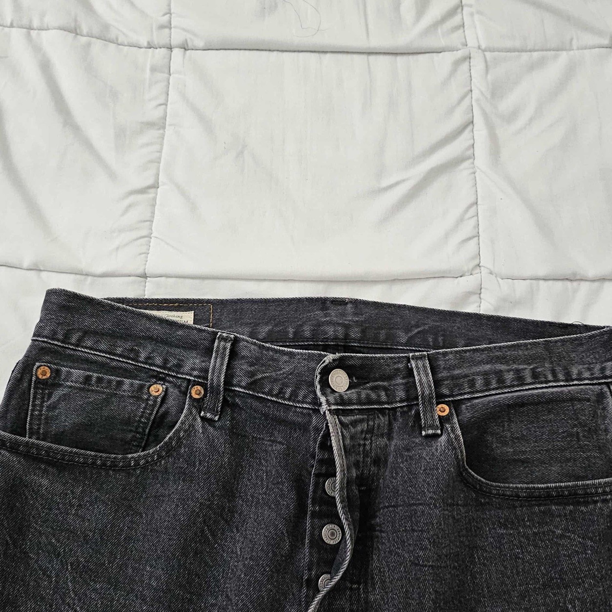 Levi’s Jeans 501 ST Mens 34 x 32 Black Denim Straight Leg Shrink to Fit Big E