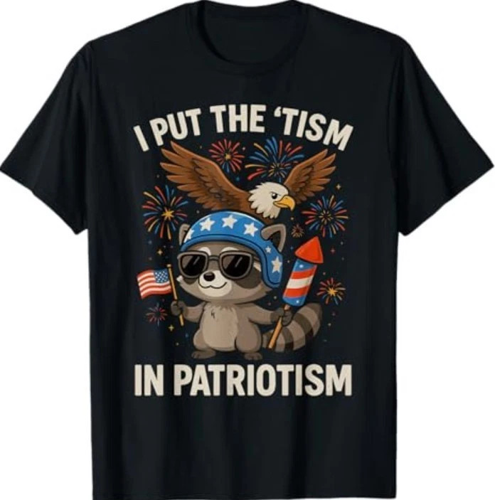 I Put The Tism In Patriotism Athletic Eagle Black T-Shirt