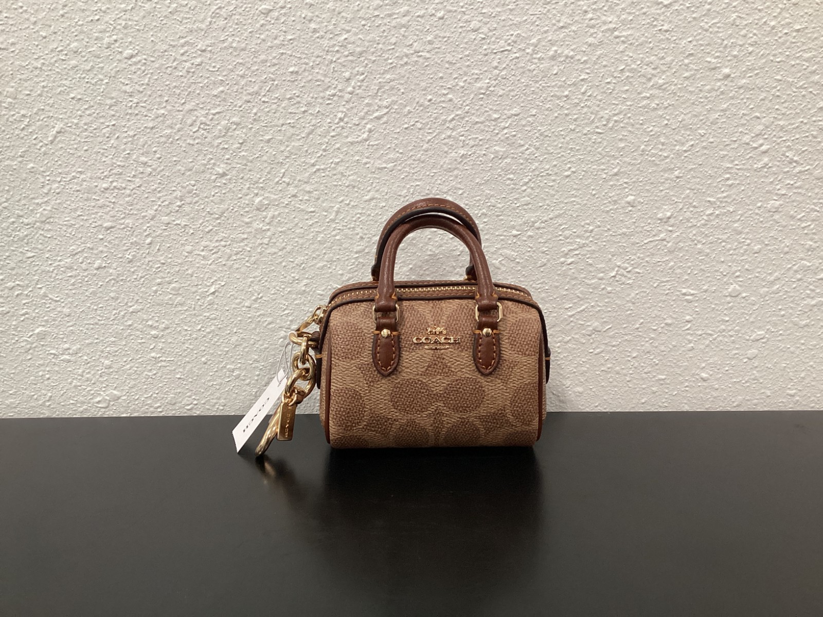 Coach Mini Rowan Bag Charm 3.75″ x 2.5″ x 2.25″ CX068 Signature Canvas Leather