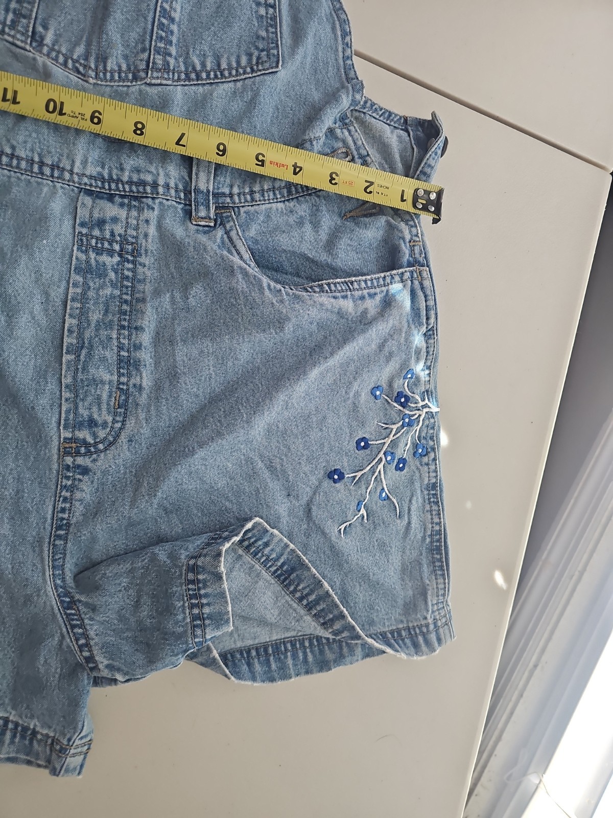 No Boundaries Juniors Denim Bib Overall Shorts Distressed Stretch Size Vintage