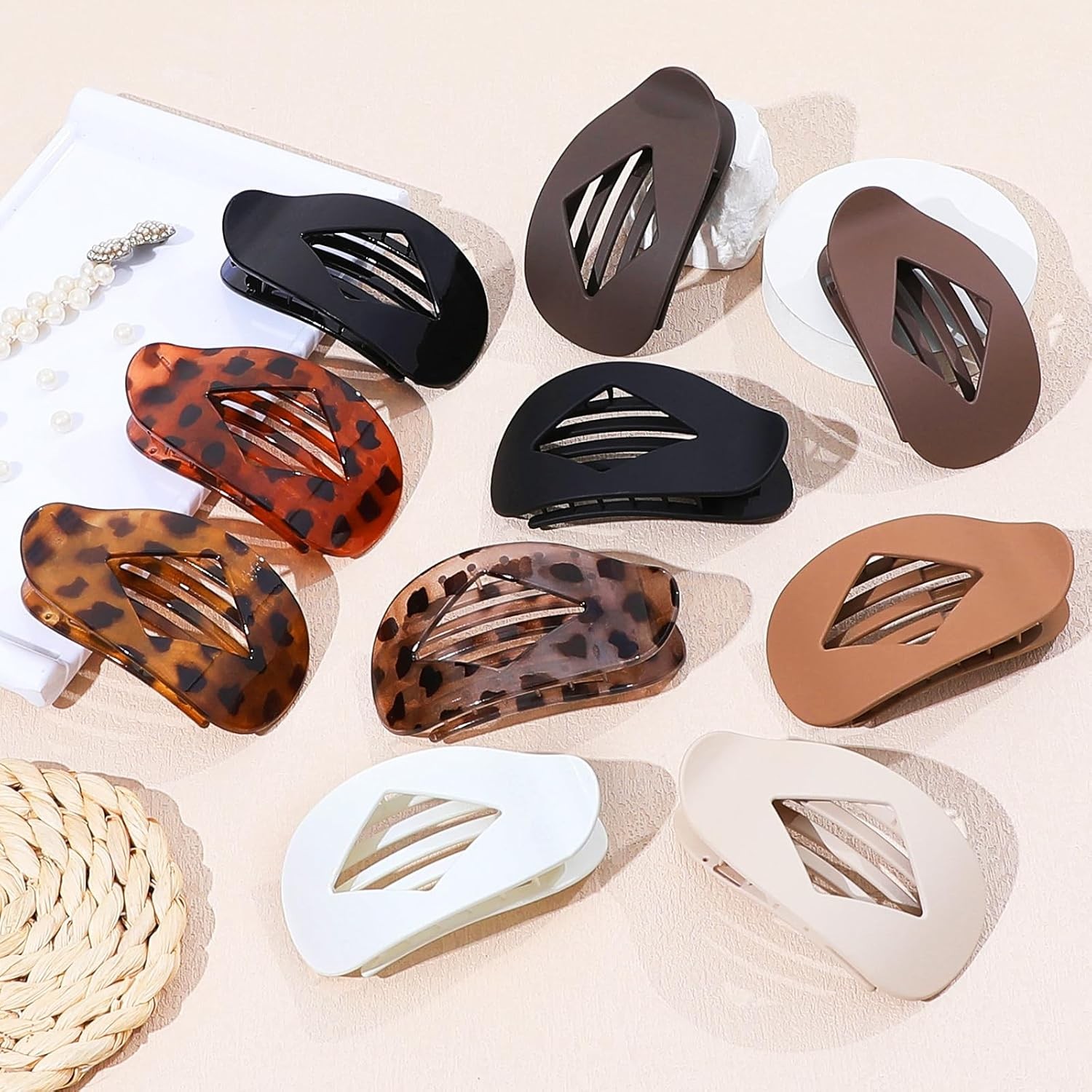 10 PCS Flat Hair Clips for Women – Large Matte & Tortoise Hair Claw Clips