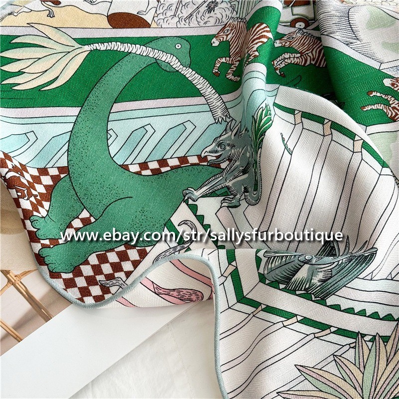 Sallys 70% Cashmere & 30% Silk Wrap Scarf Animals Print Double Face Shawl 53″