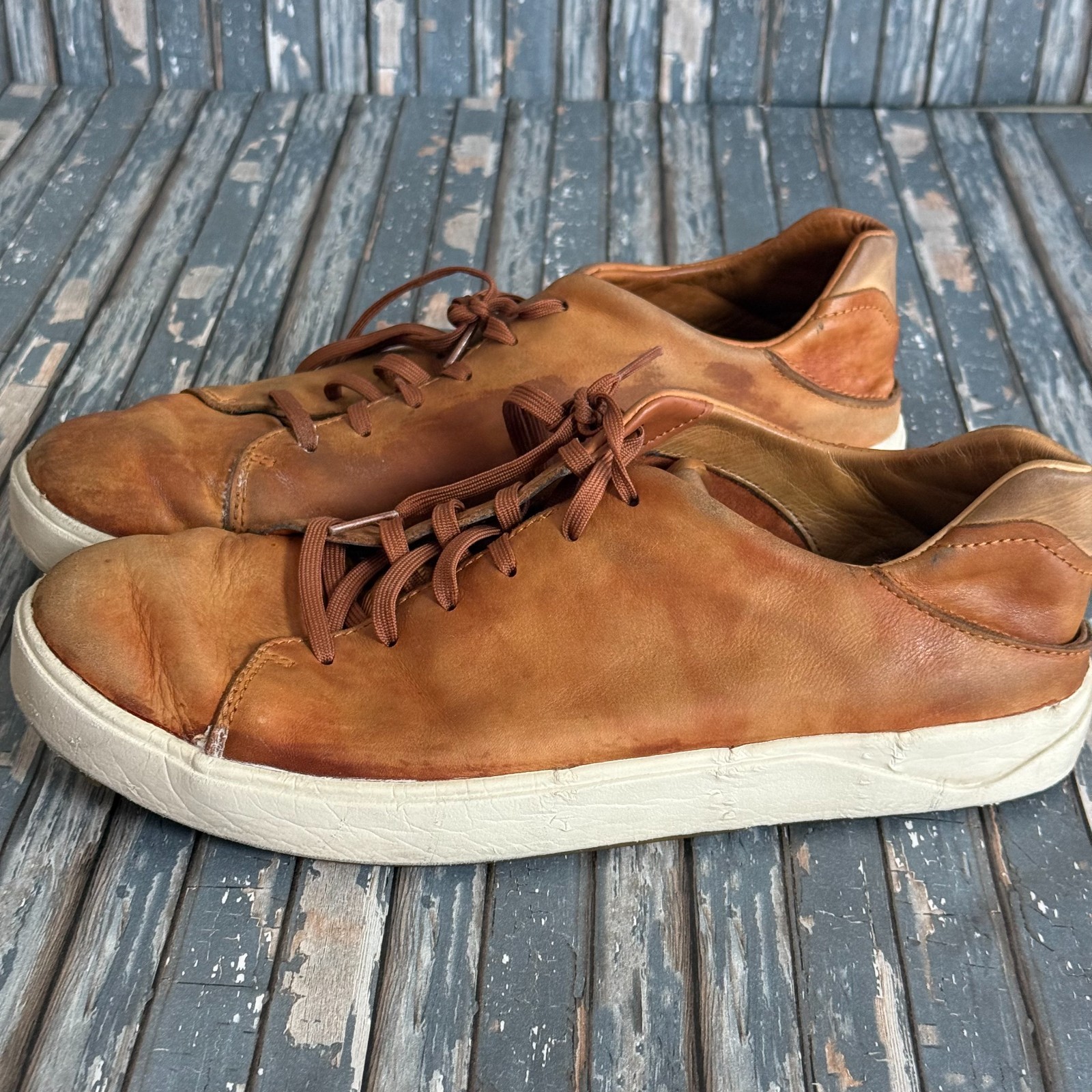 Olukai Mens Lae Ahi Li Ili Shoes 11 Brown Leather Sneakers Lace Up Comfort