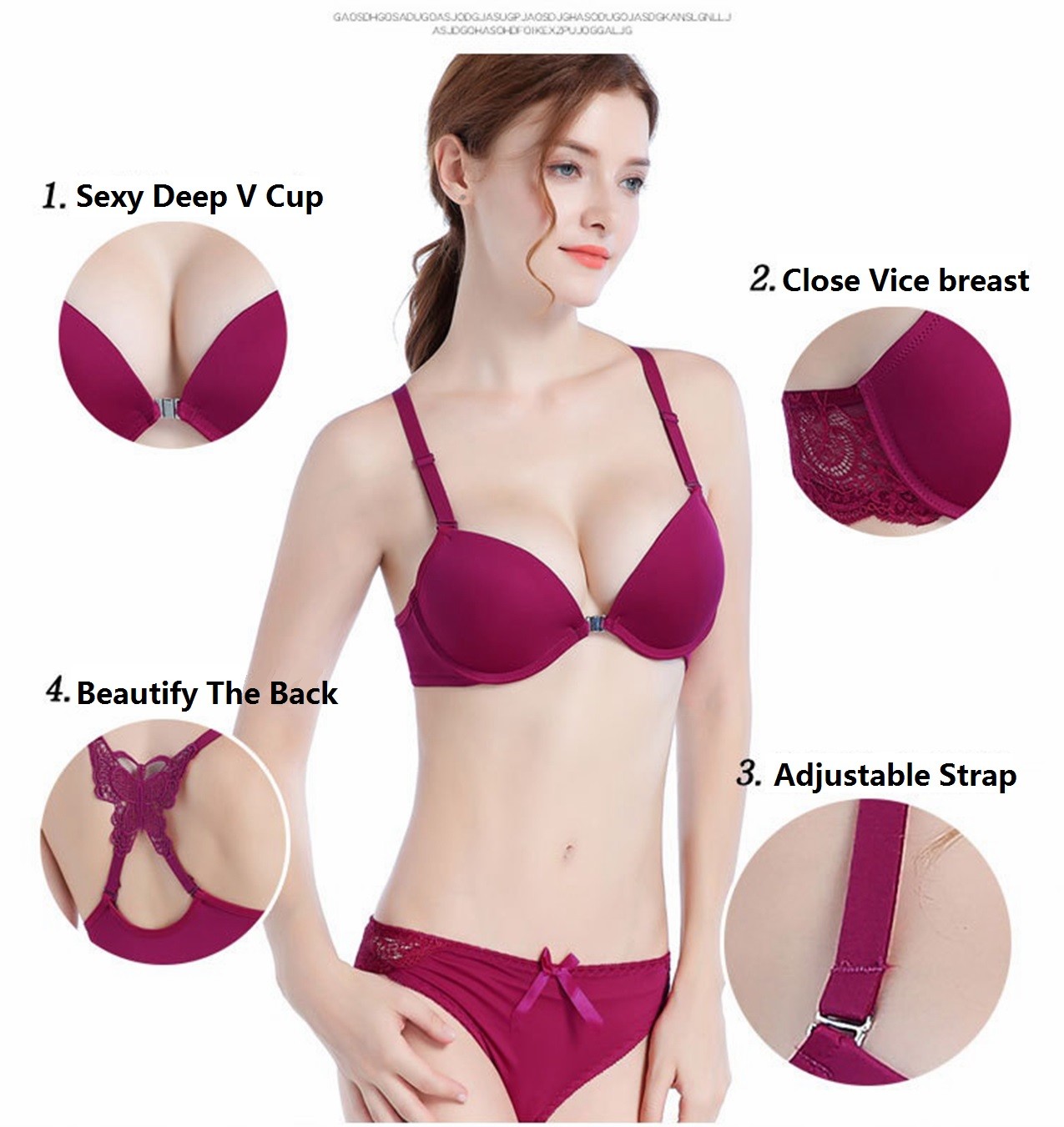 Sexy Racer Back Front Closure Bra Set Plunge Lingerie Size 32-38AB Bra + Panties