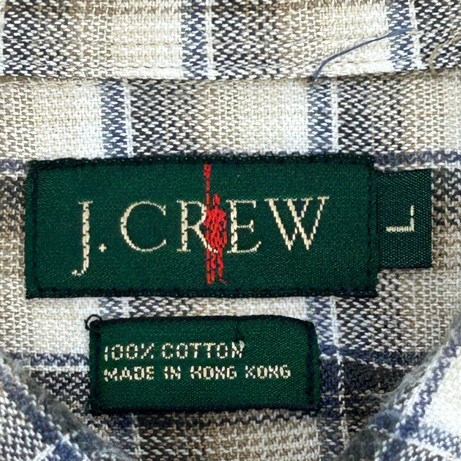 J. Crew Oarsman Shirt Men’s Large Beige White Plaid Long Sleeve Button Up