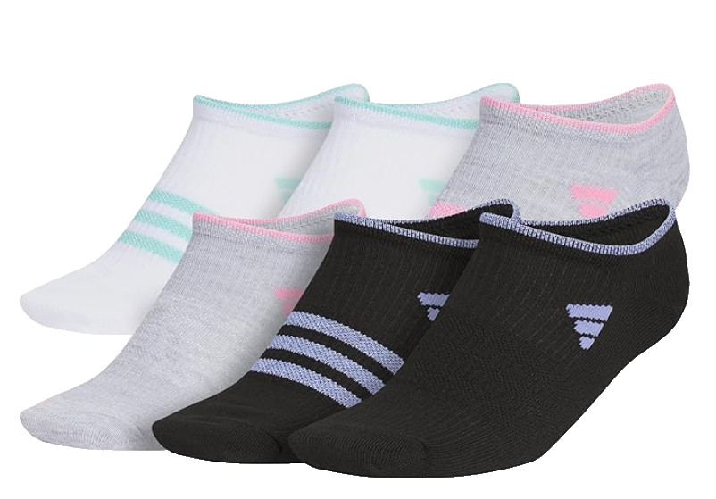 adidas Superlite No Show Socks Girls Size Large (5Y – 7Y), (6 Pairs) NEW