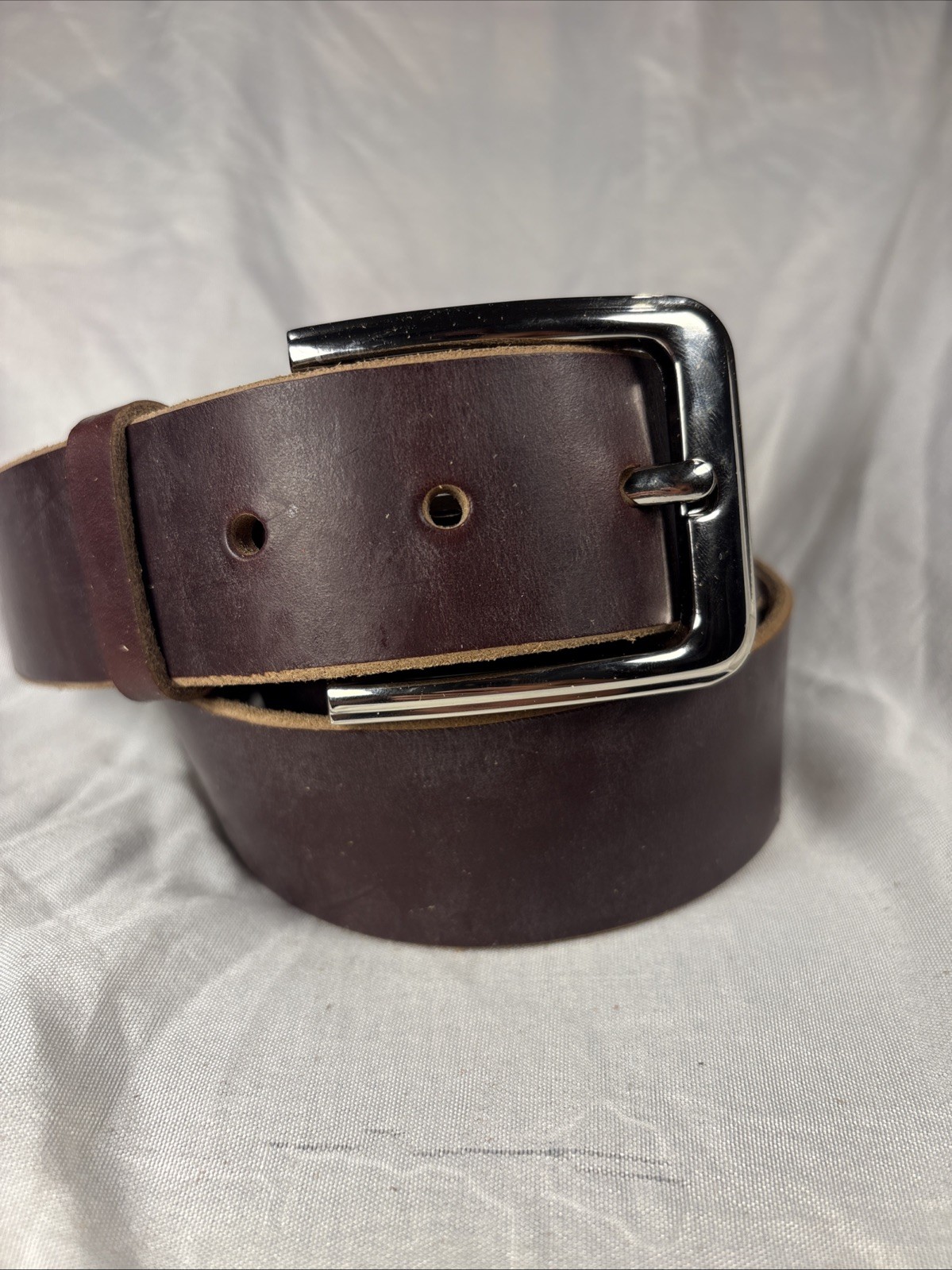 Natural Horween Chromexcel Handmade Leather Belt 1.5 Inch Raw Edge Silver Buckle