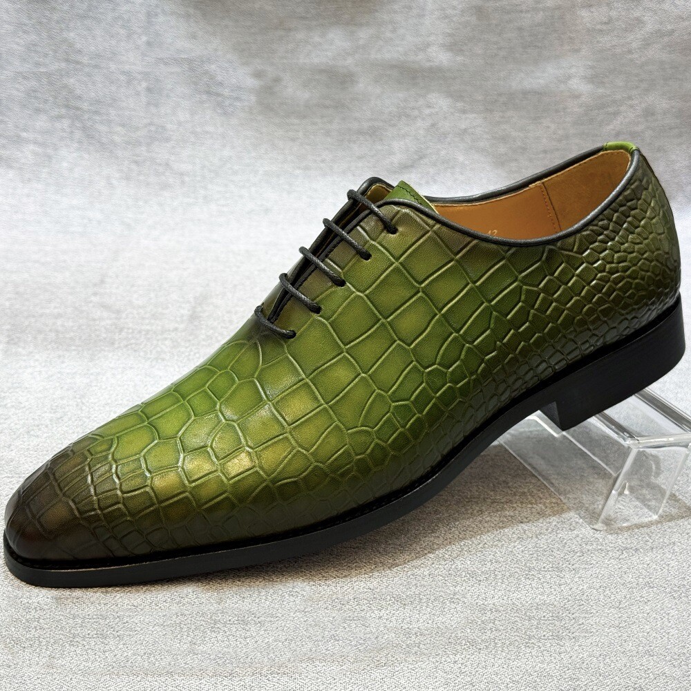 Men’s Business Alligator Crocodile Pattern Leather Lace Up Shoes Crack Vintage