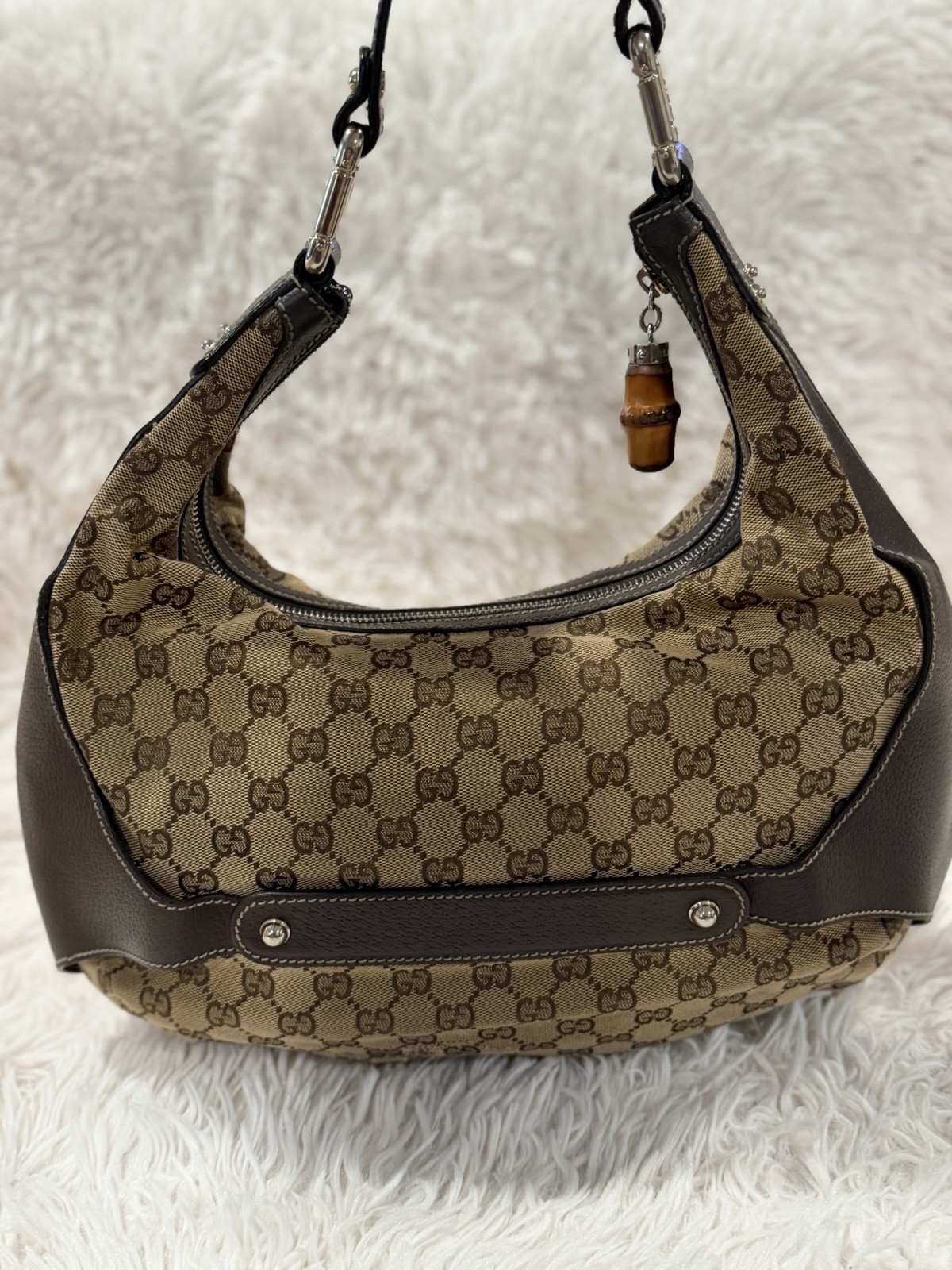 Vintage Gucci GG Monogram Bamboo Amalfi Brown Medium hobo Shoulder Bag
