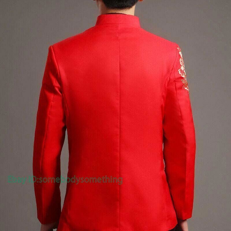 Men Red Tang Suit Chinese Wedding Suit Jacket Embroidery Pattern Jacket