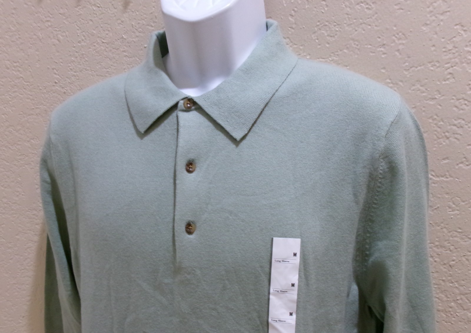 Polo Sweater Soft Light Cotton blend Sage/Cream/Heather gray/Blue Goodfellow