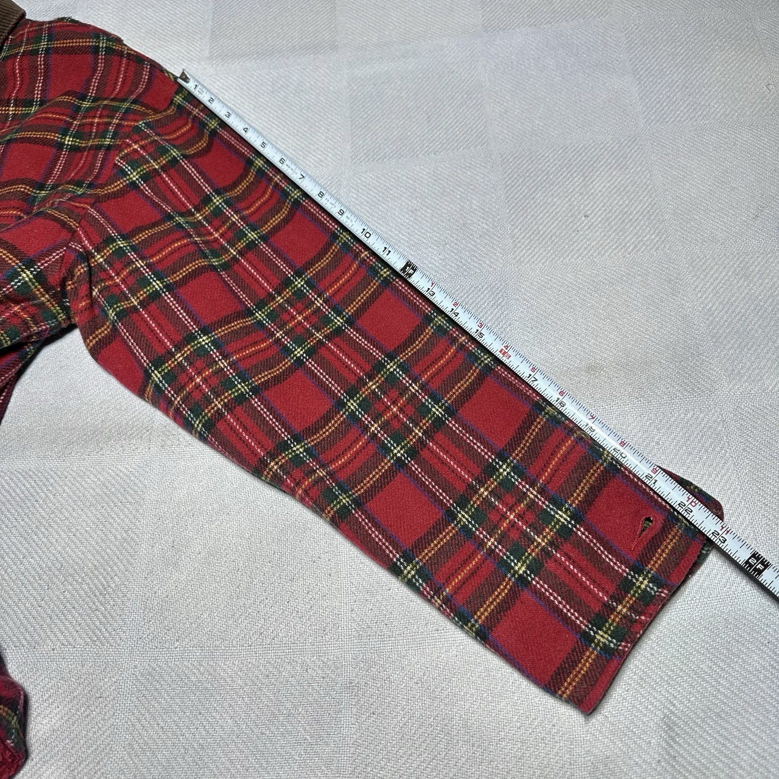 VTG 80s 90s British Khaki Jacket Womens 14 Chore Coat Tartan Plaid Wool Blend