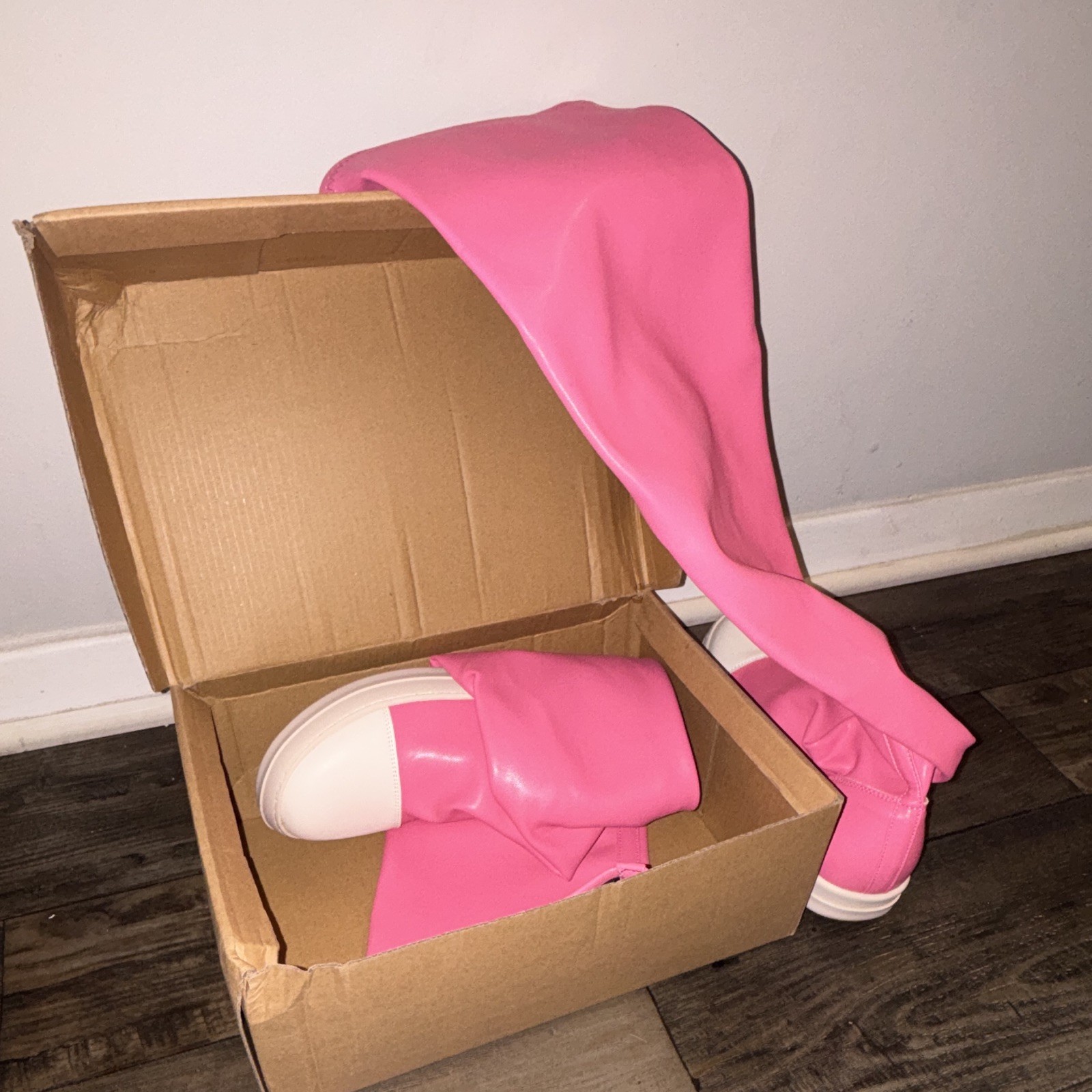 Women’s Pink Sock Thigh-High Boots Synthetic Upper Round Toe Solid Size 9