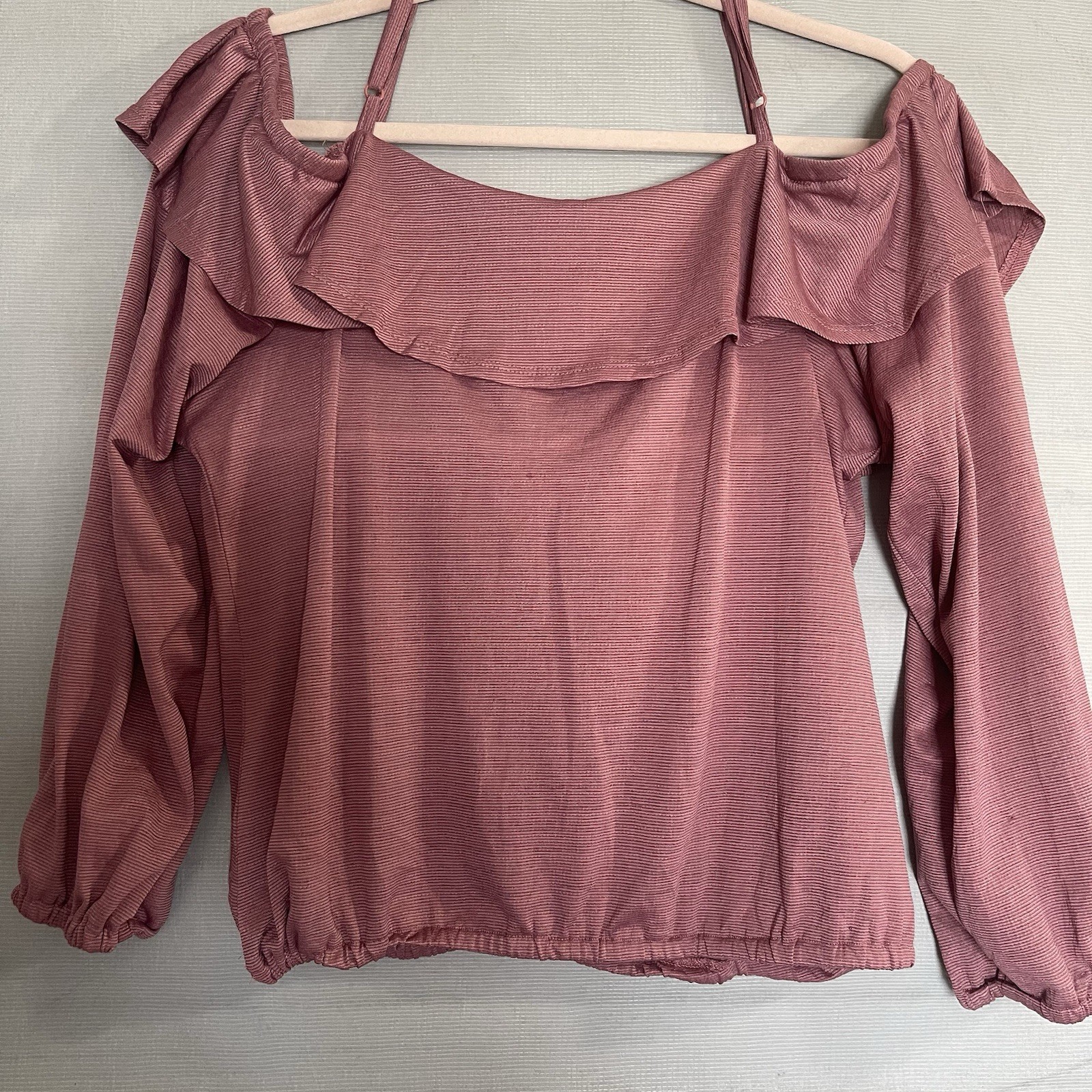 Liberty Love Pink Off Shoulder Ruffle Lace-Up Long Sleeve Blouse L