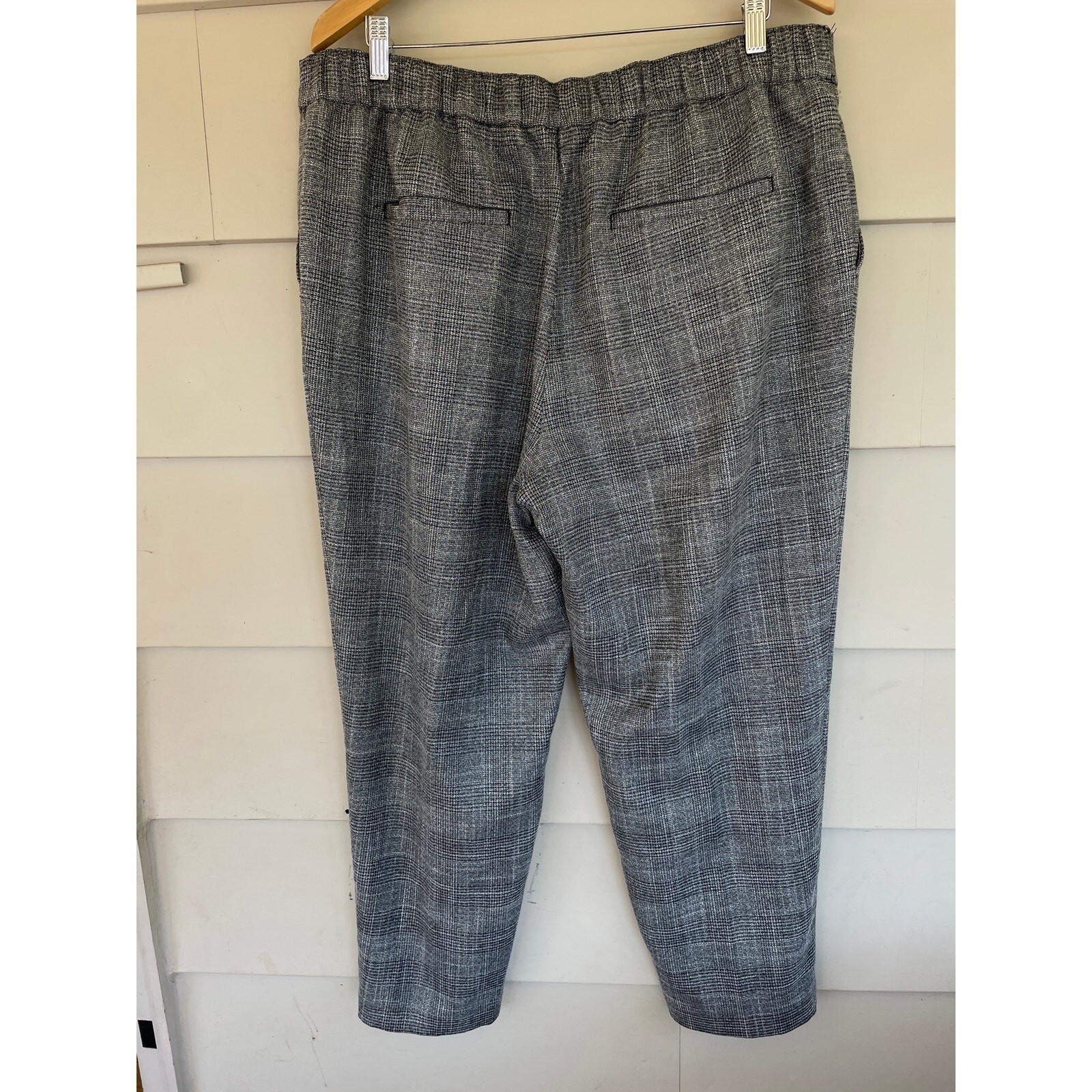 Metallic Houndstooth Plaid Black White Crop Loose High Rise Pants XL Alt Punk