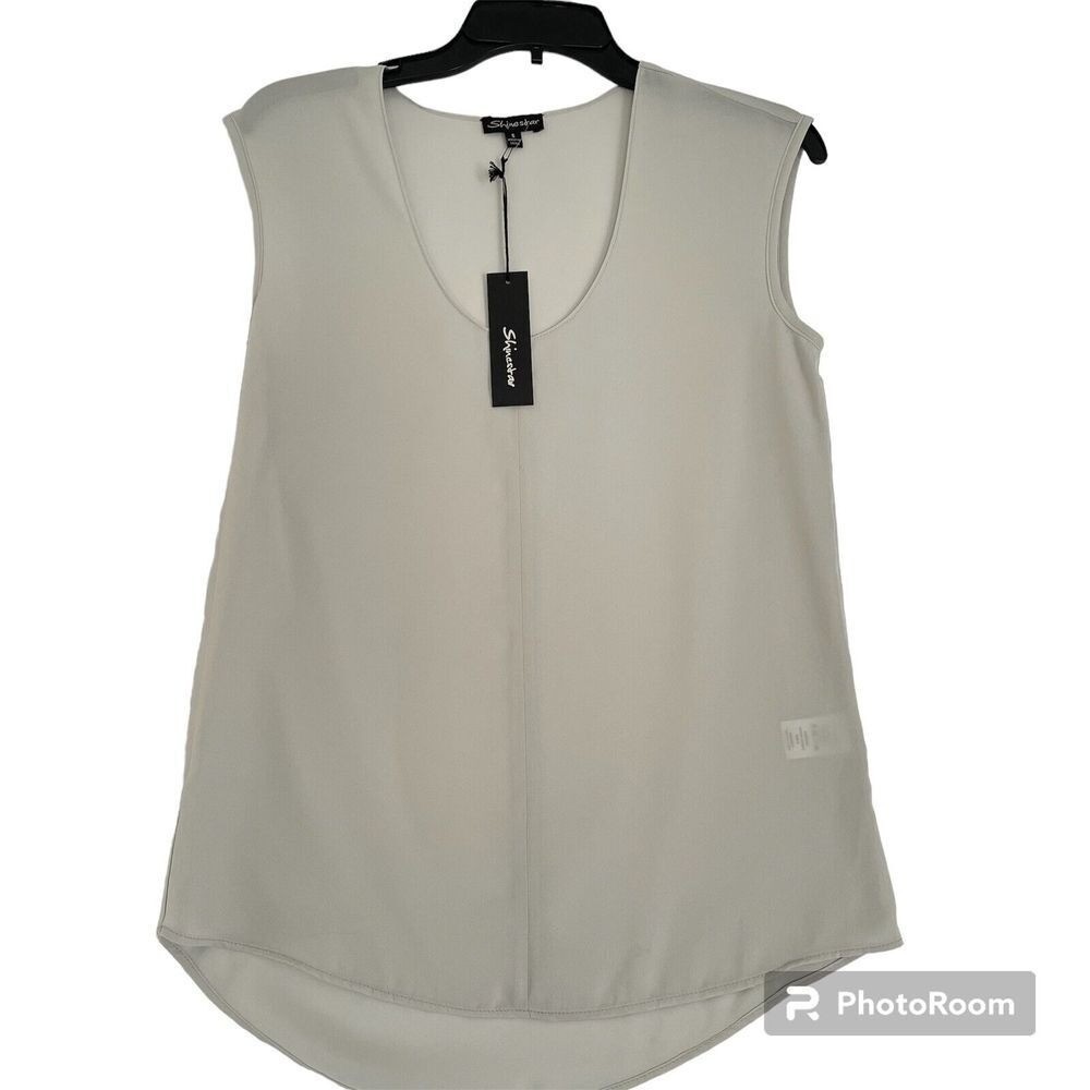 Shinestar Sleeveless Scoop Neck Blouse Women Small Gray Hi-Lo Hem