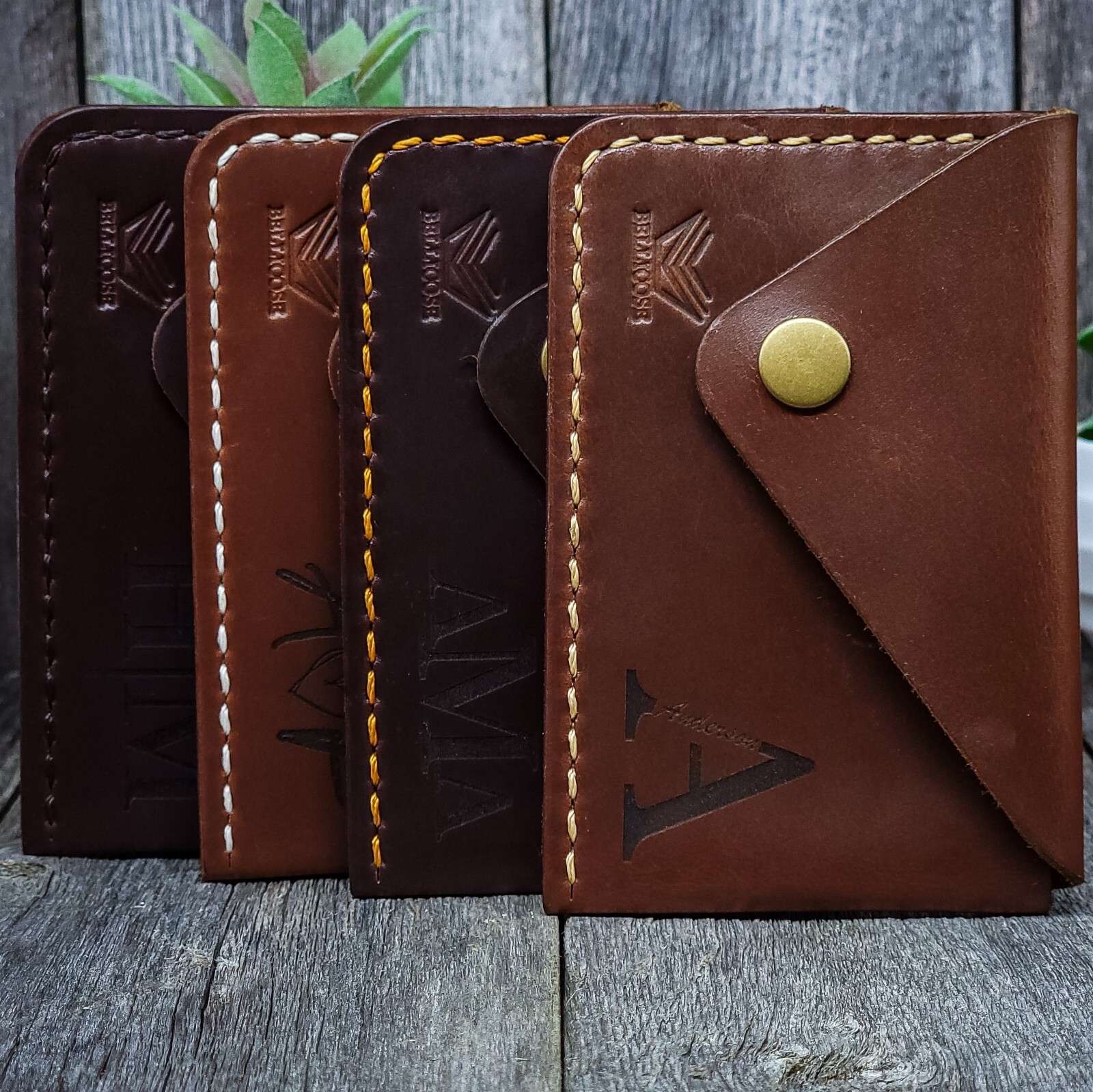 Compact Cards Holder Wallet Front Pocket Snap Leather Wallet Case Gift Engraving