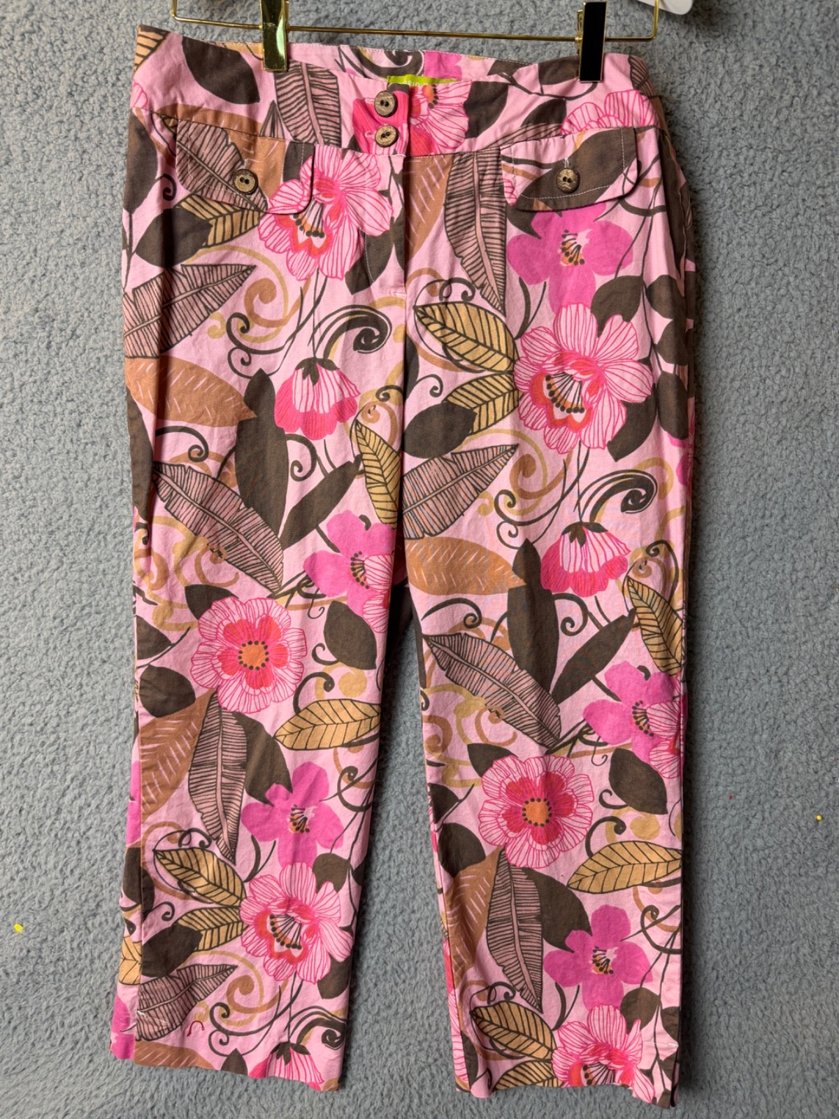 Sigrid Olsen Pants Womens Petite 10 Pink Floral Pop Art Boho Print