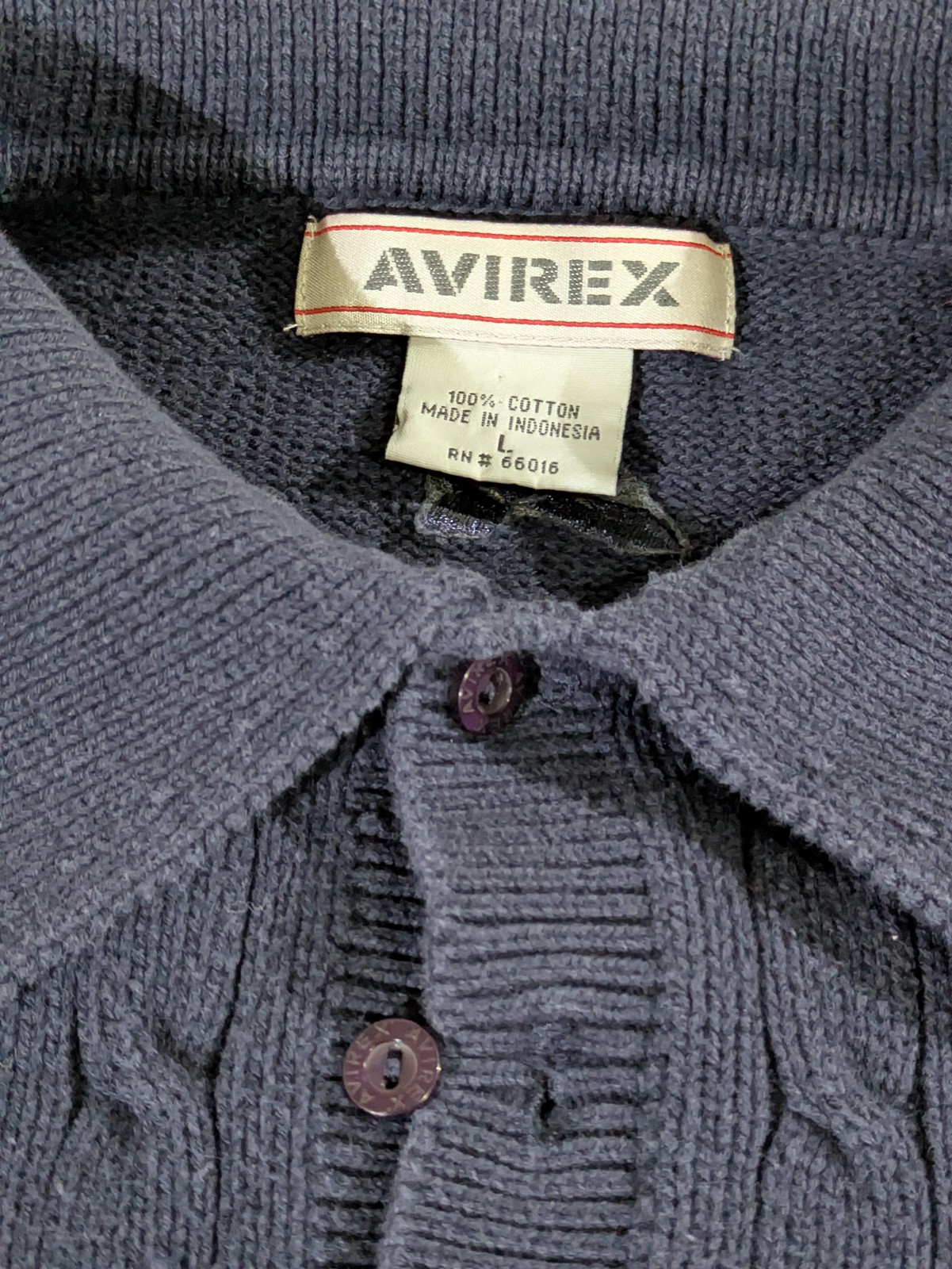 Vintage Avirex Sweater Mens Lg Blue Cable Knit Short Sleeve Collared Script Golf