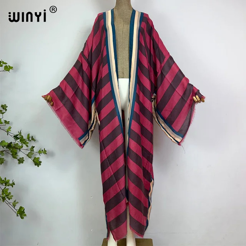 Kimono Africa Summer Boho Stripe Print Beach Swimwear Elegant Cardigan Sexy Holi