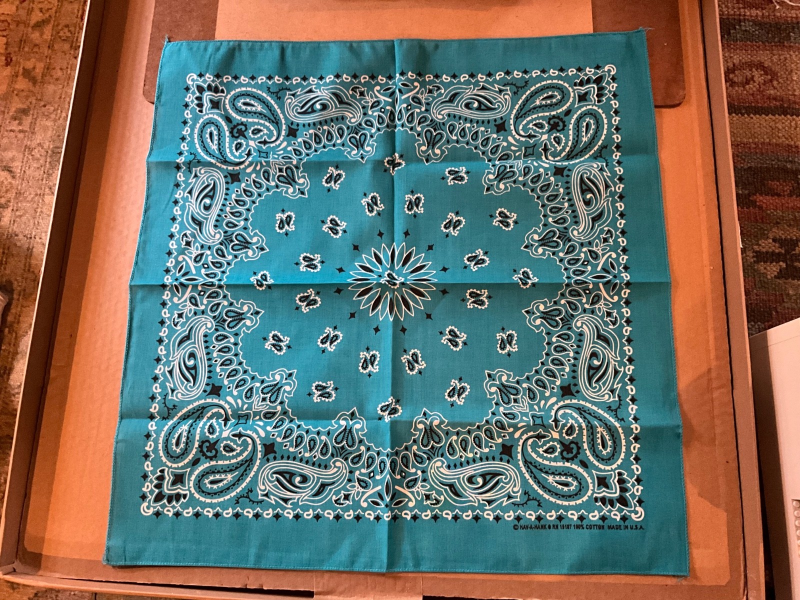 Turquoise Paisley Approx. 22″x22″ Bandanna USA Made 100% Cotton