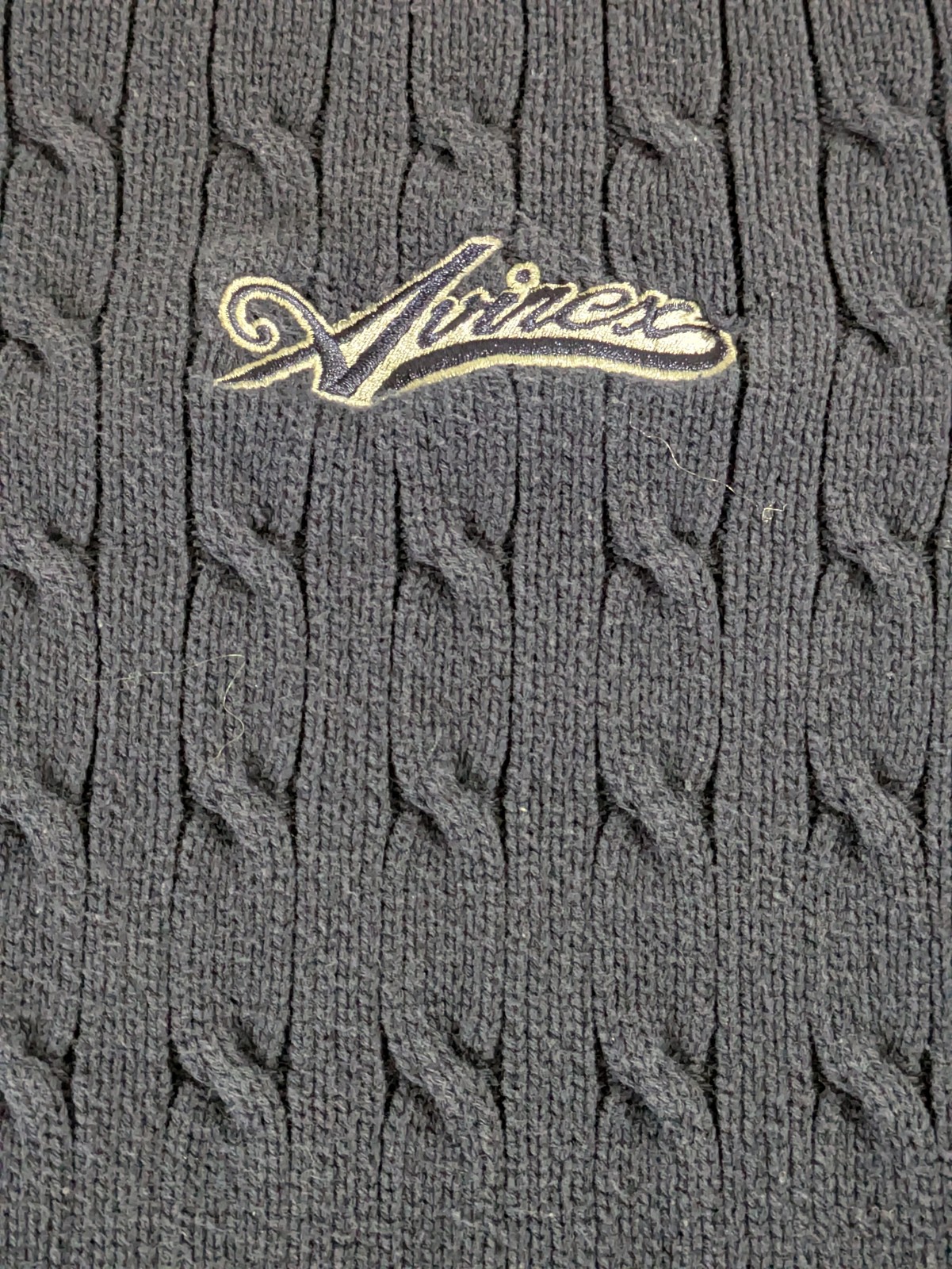 Vintage Avirex Sweater Mens Lg Blue Cable Knit Short Sleeve Collared Script Golf