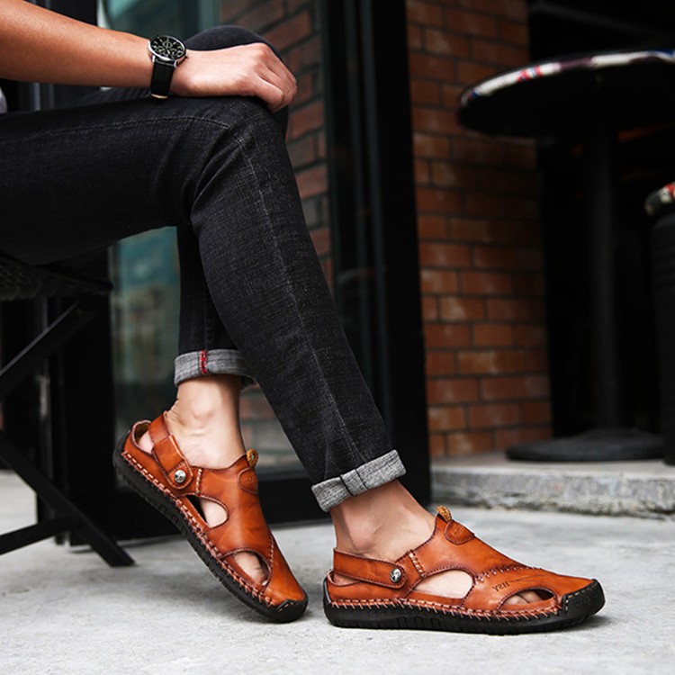 Men’s Closed Toe Sandals Adjustable Slides Yellow Black Brown EU 40-44 US 7.5-10