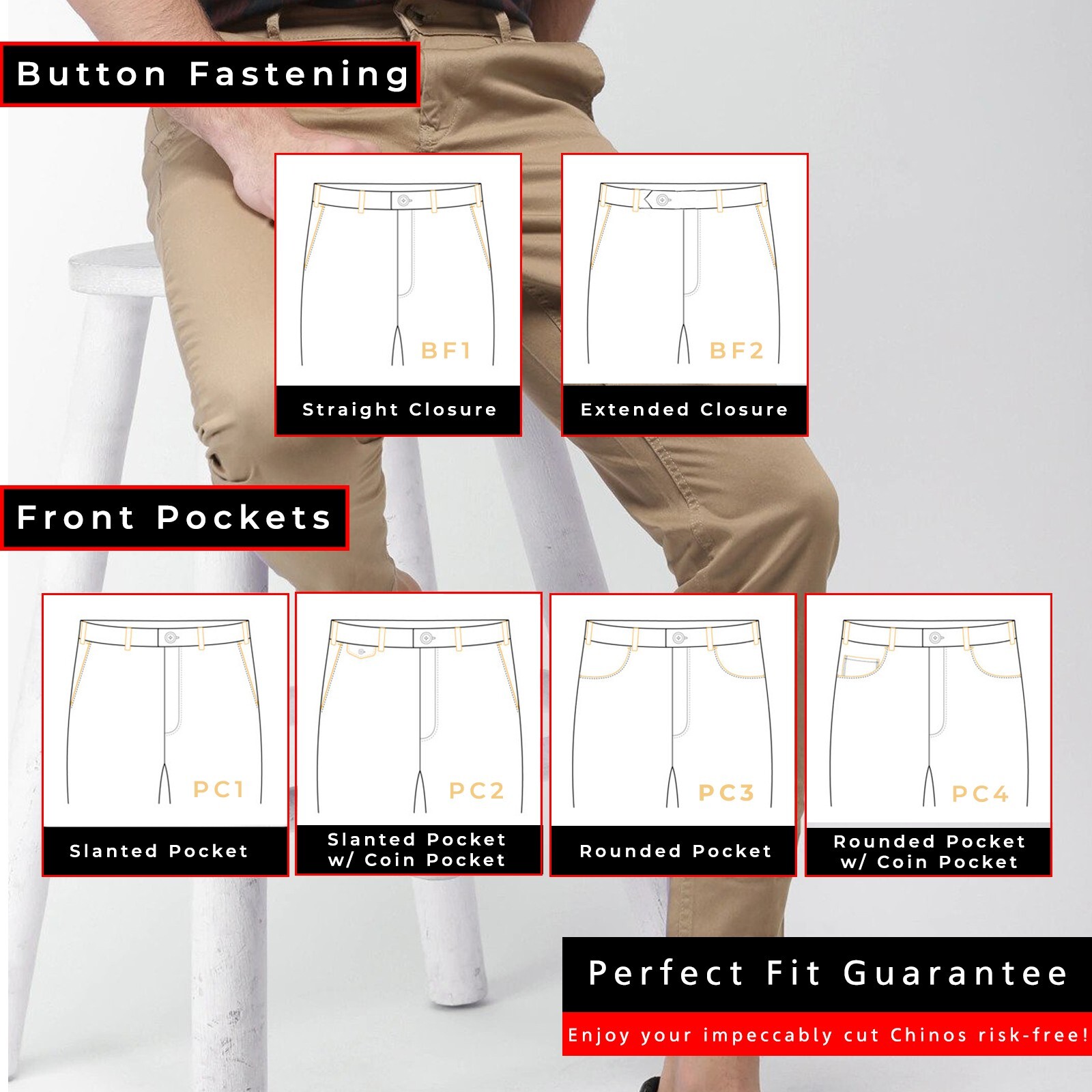 Custom Made Chinos Mens Bespoke Cotton Twill Stretchable Chinos