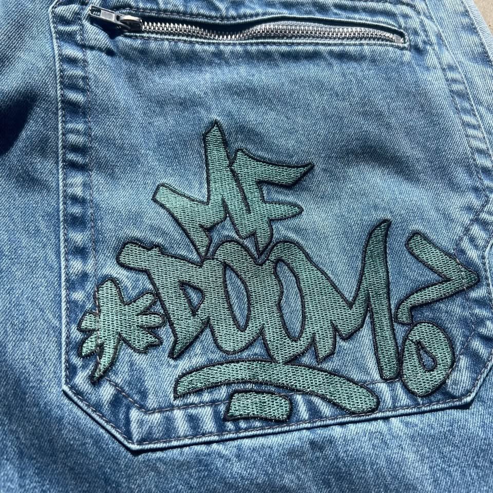 Swindler MF DOOM Jeans 32 x 30 JNCO Style Baggy Skater Embroidered Wide Denim