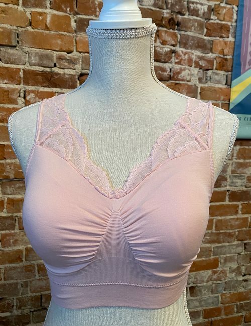 Rhonda Shear Soft Pink Ahh Bra Lace Neckline New Removable Pads