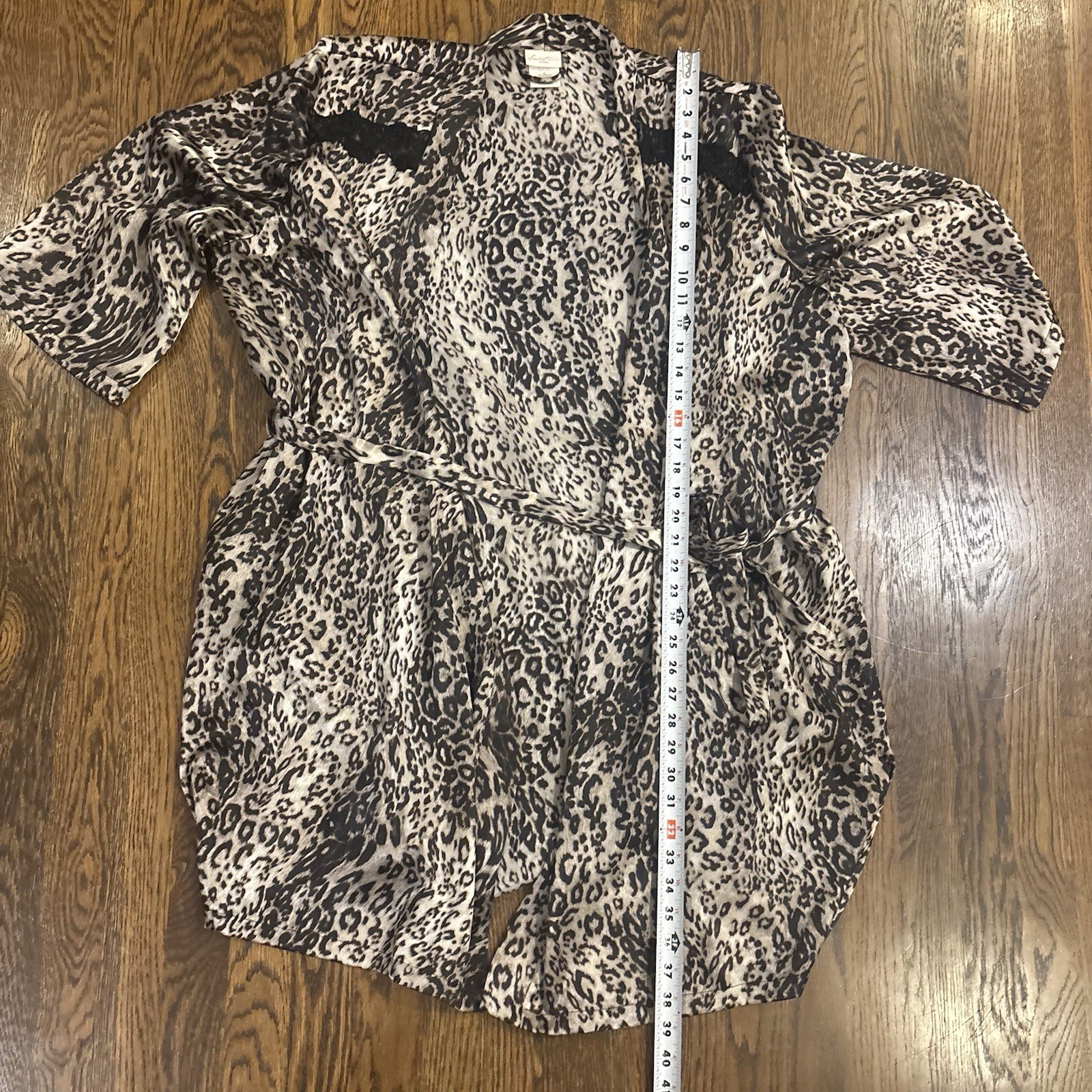 Secret Treasures Leopard Print Lace Robe Belted Tie Waist V-Neck One Size