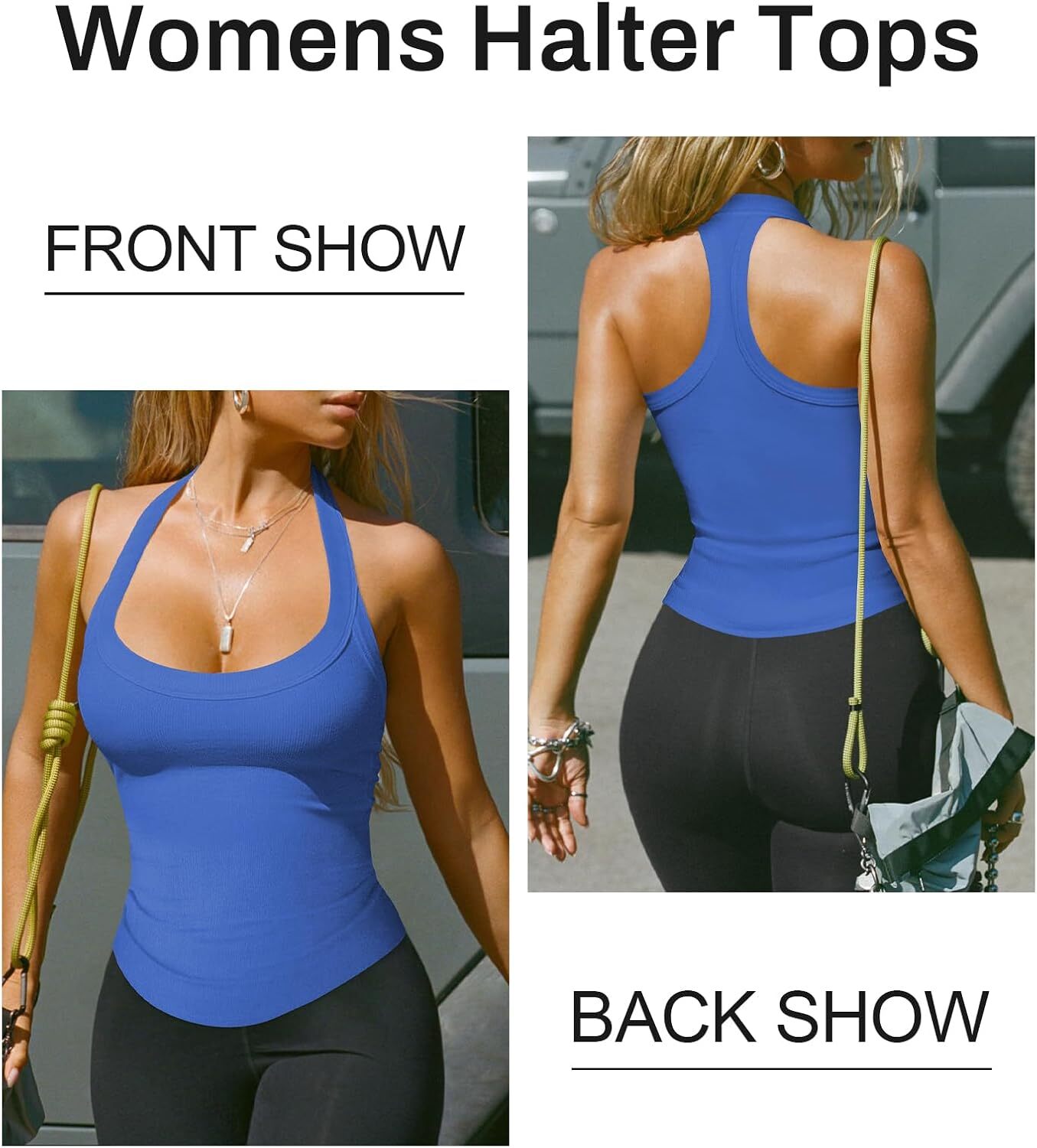 Womens Halter Top Deep Scoop Neck Low Cut Racerback Tank Top for Women