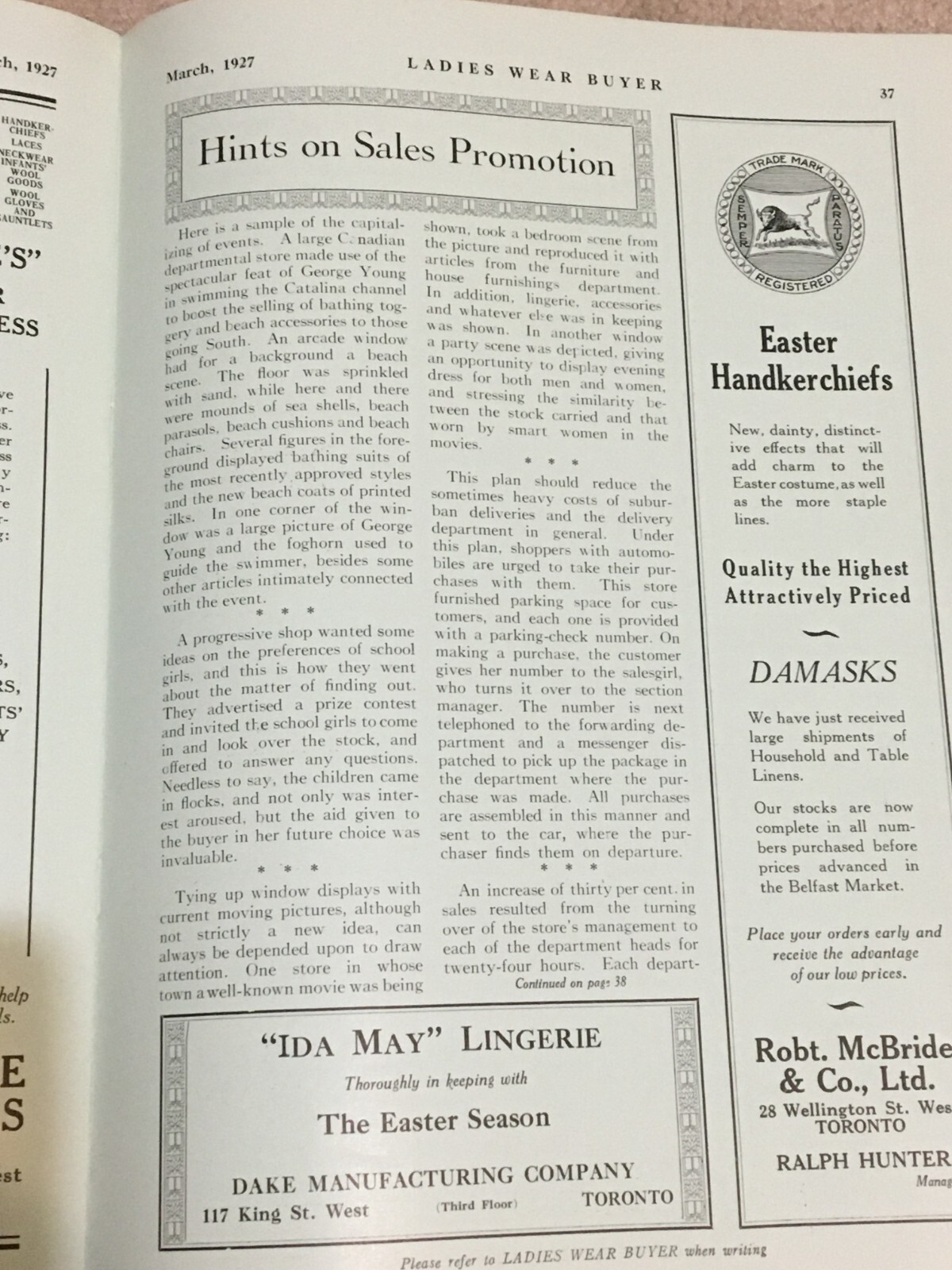 Vtg 1927 Ladies Wear Buyer Magazine for Woman, Dept & General Stores, Canada